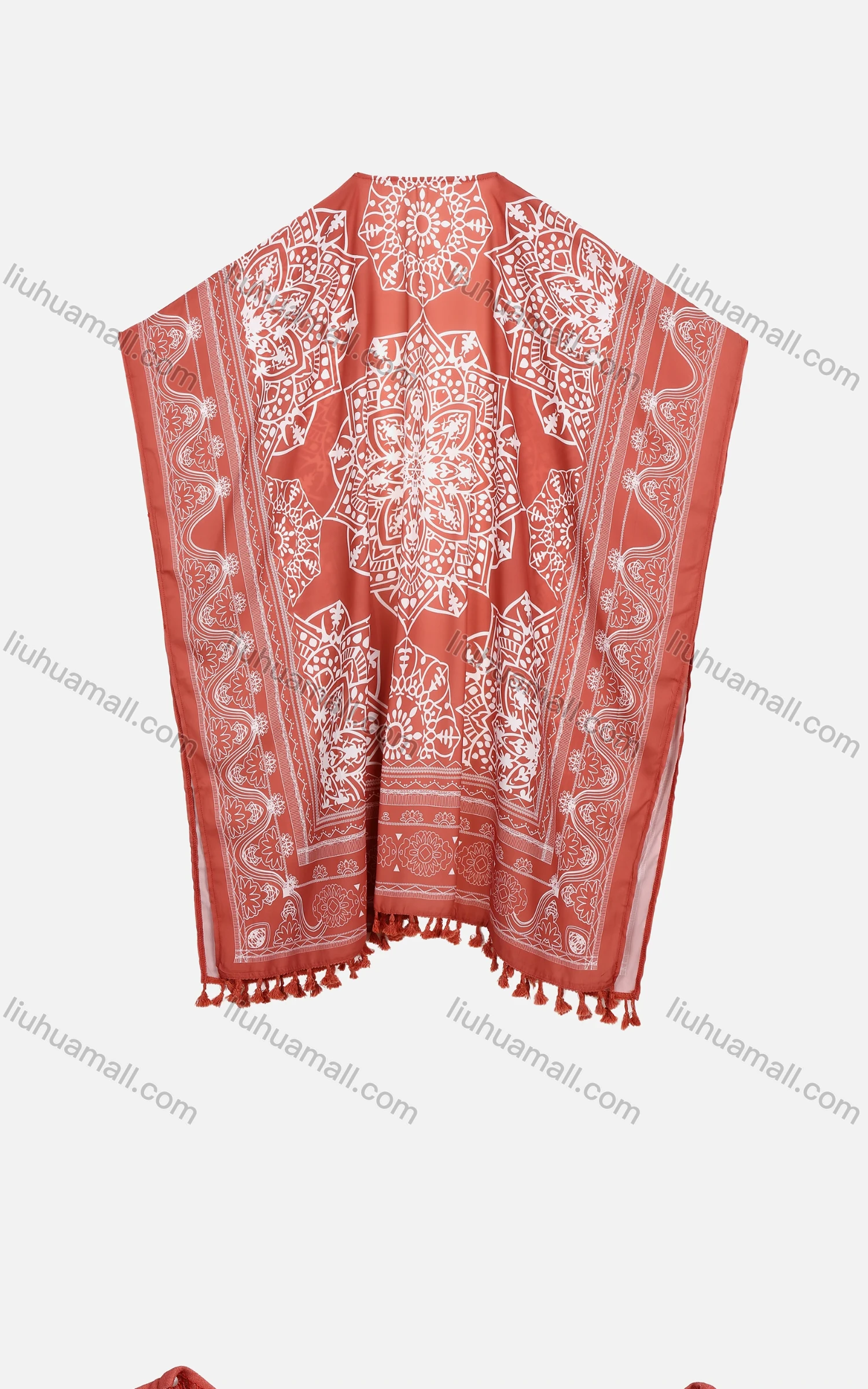 Wholesale Women's Vintage Print Open Front Fringe Trim Cover Up Cardigan - Liuhuamall