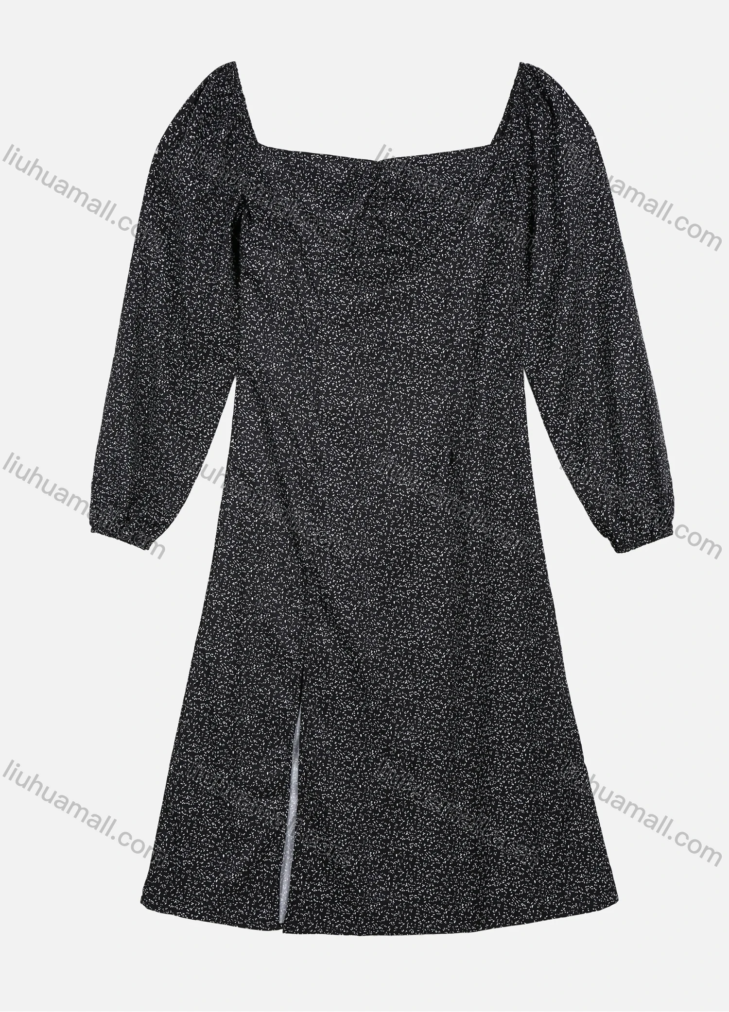 Wholesale Women's Classic Allover Print Puff Sleeve Split Hem Casual Short Dress - Liuhuamall