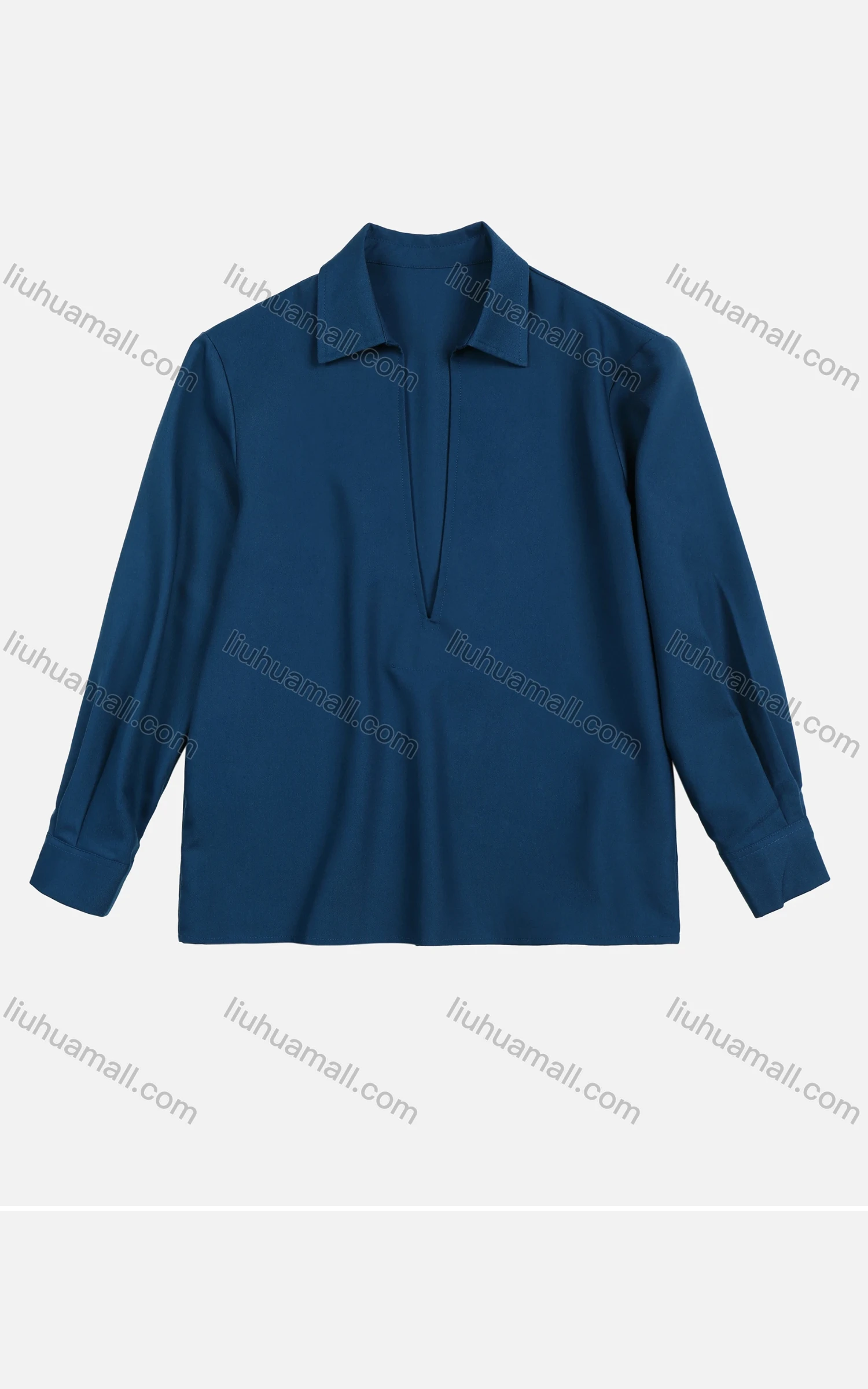 Wholesale Women's Casual Deep V Neck Long Sleeve Plain Blouses - Liuhuamall