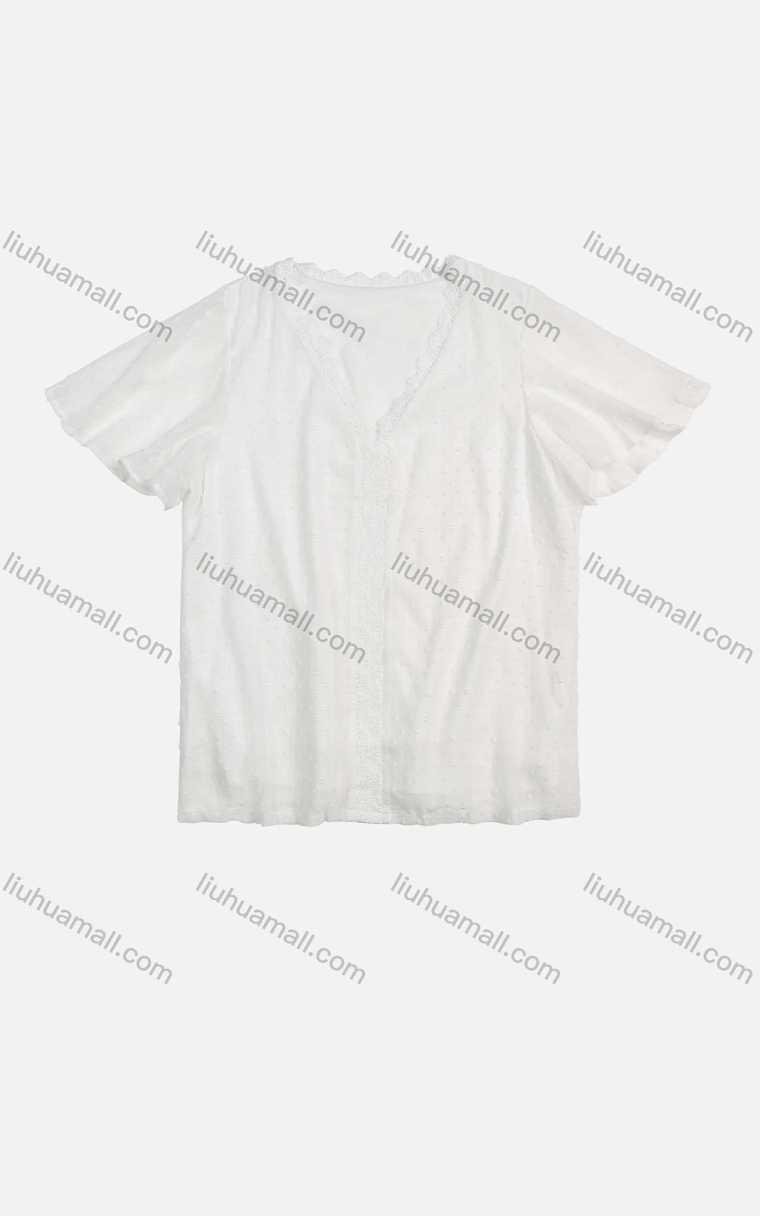 Wholesale Women's Summer V-Neck Plain Short Sleeve Swiss Dot Lace Trim Blouse - Liuhuamall