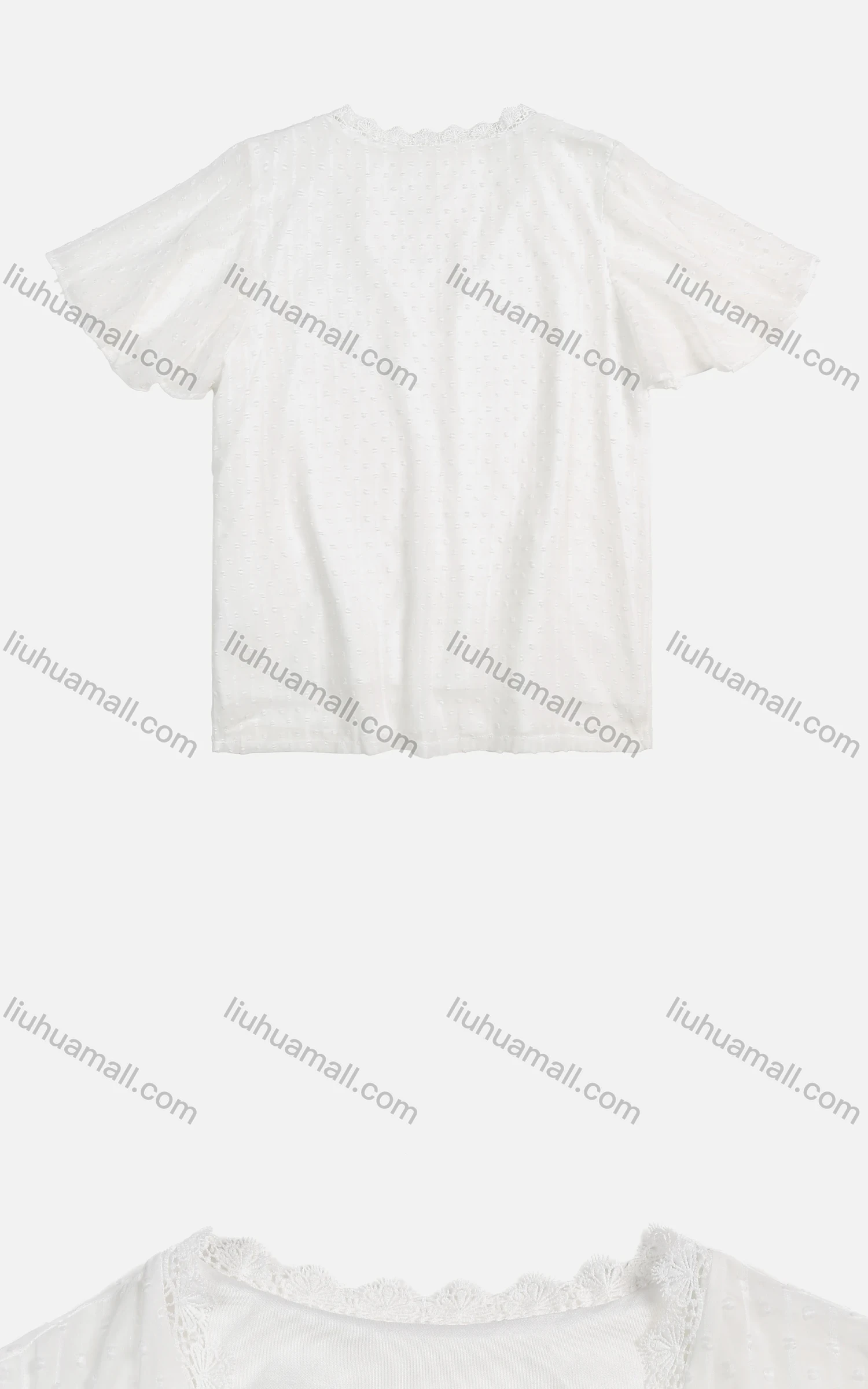 Wholesale Women's Summer V-Neck Plain Short Sleeve Swiss Dot Lace Trim Blouse - Liuhuamall