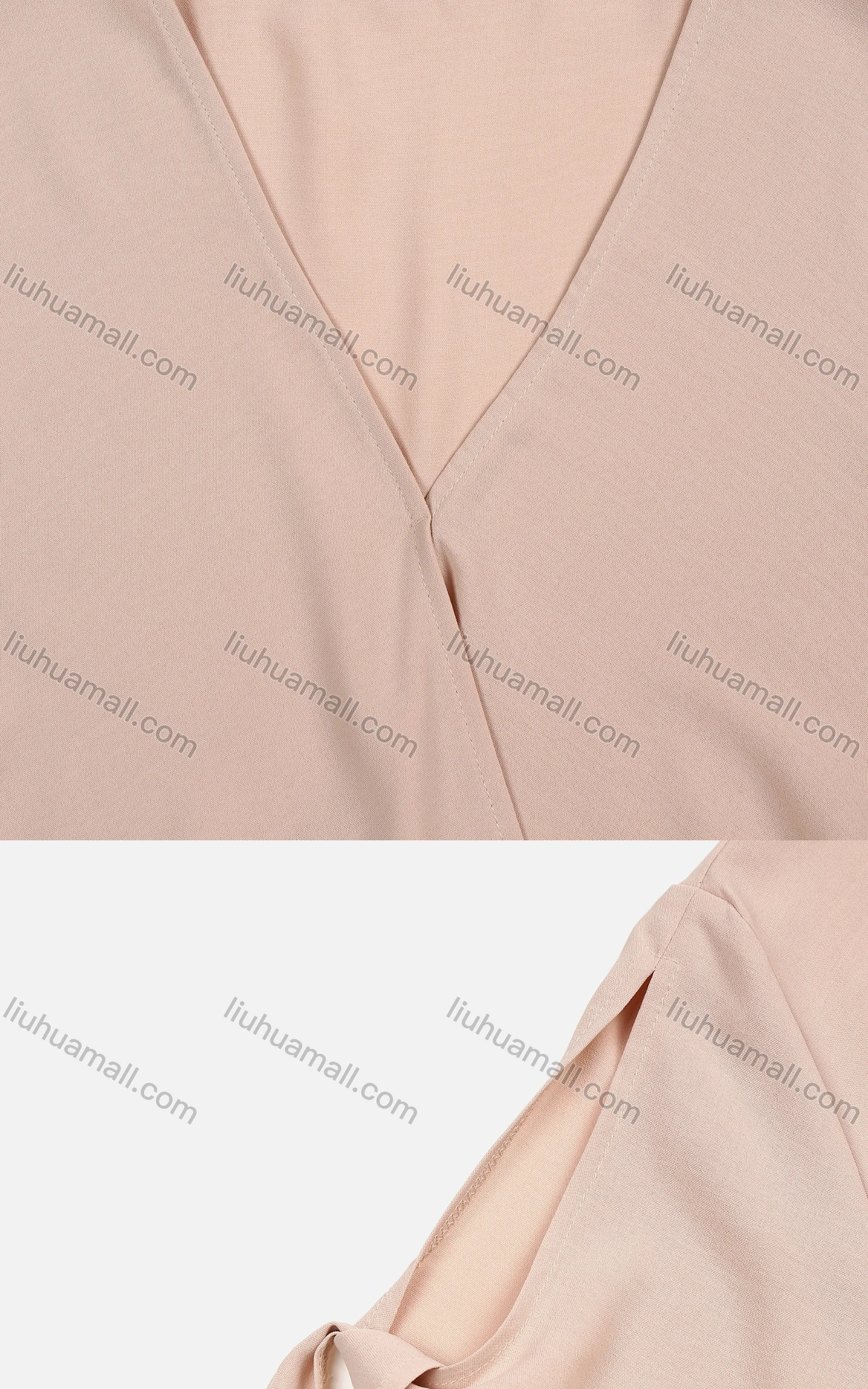 Wholesale Women's Summer V-Neck Lace Up Cuffs Ruched Plain Casual Top - Liuhuamall