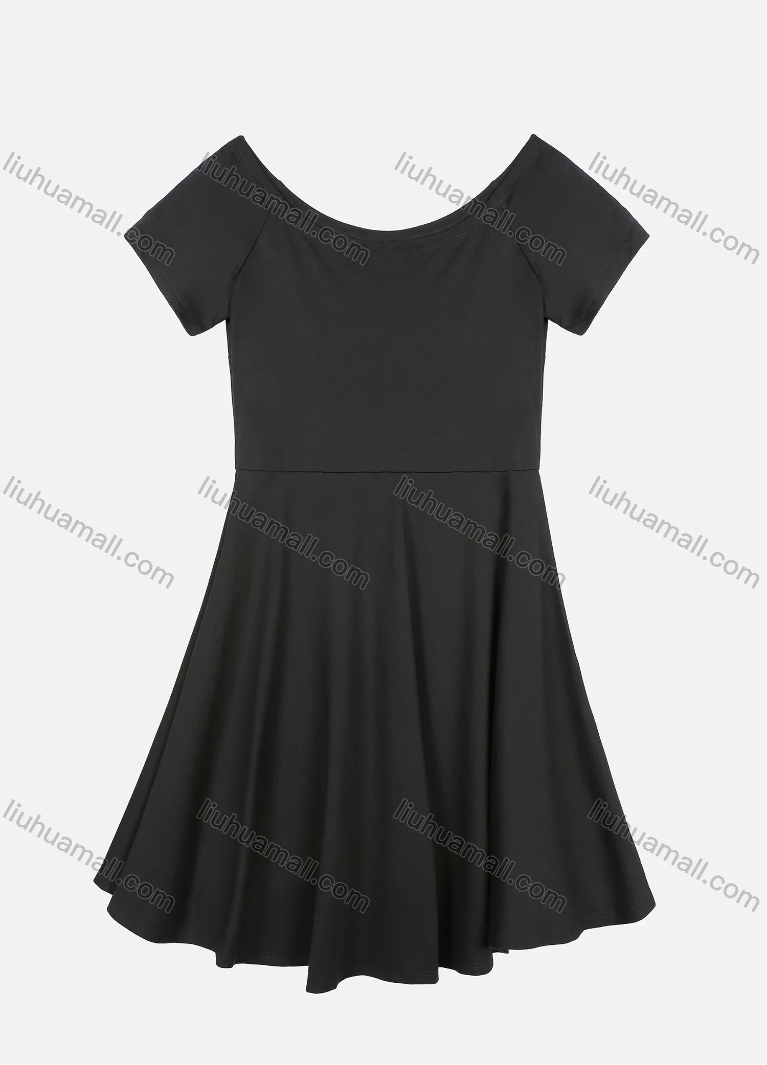 Wholesale Women's Classic Round Neck Plain Ruched Ruffle Hem Short Dress - Liuhuamall