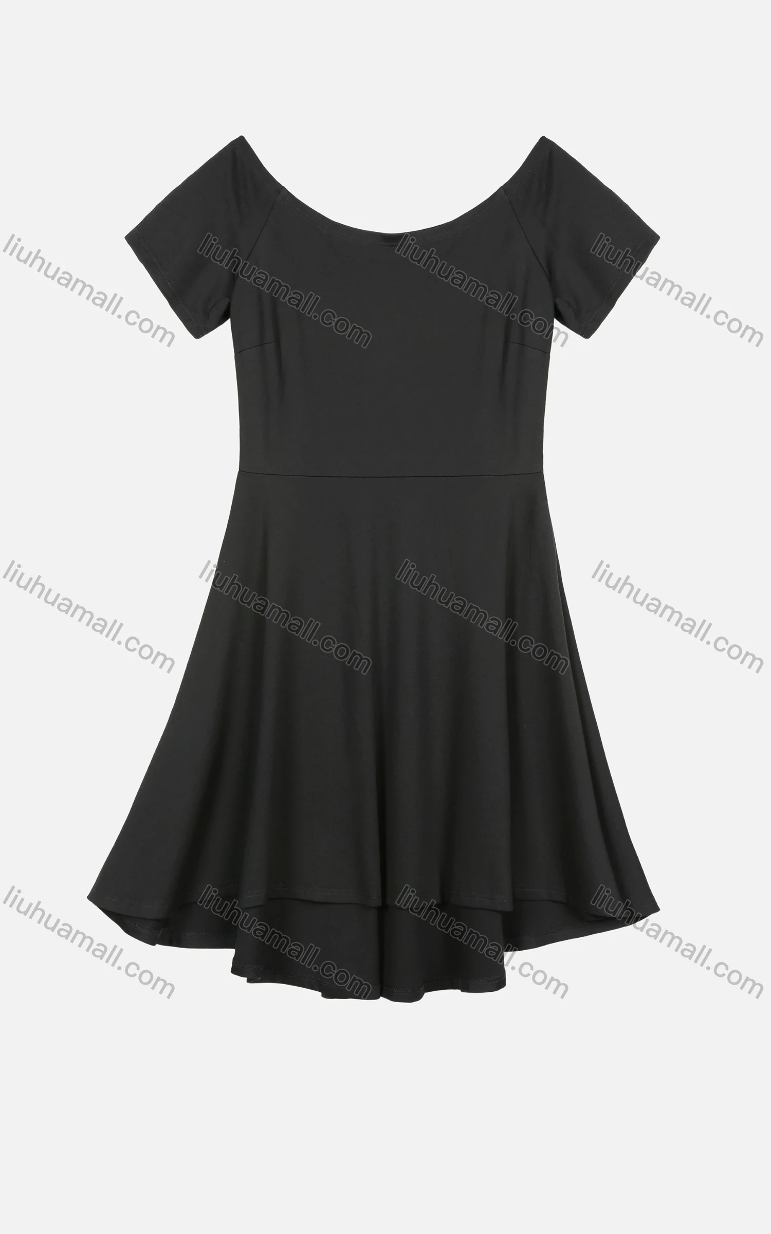 Wholesale Women's Classic Round Neck Plain Ruched Ruffle Hem Short Dress - Liuhuamall