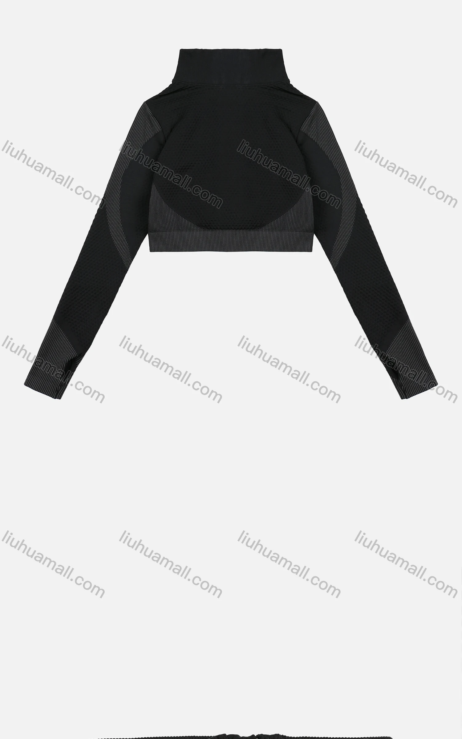 Wholesale Women's Casual Stand Collar Plain Splicing Striped Zipper Long Sleeve Knit Gym Crop Jacket - Liuhuamall