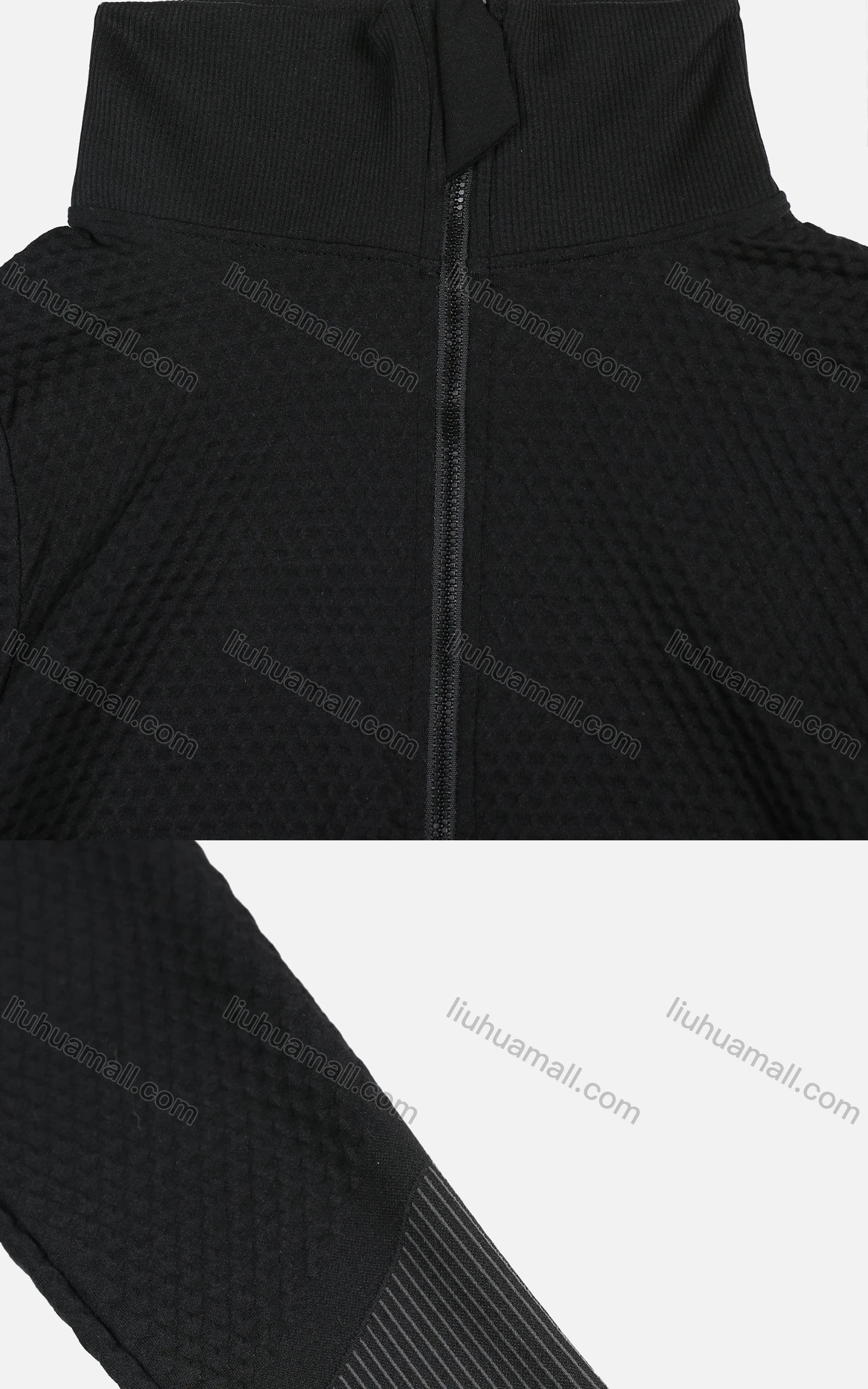 Wholesale Women's Casual Stand Collar Plain Splicing Striped Zipper Long Sleeve Knit Gym Crop Jacket - Liuhuamall