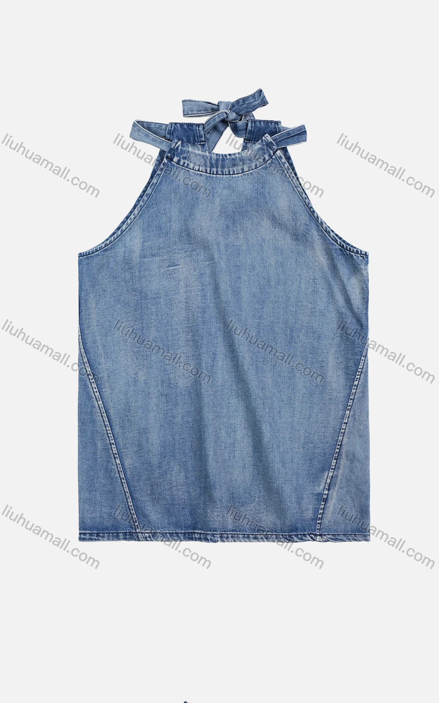 Wholesale Women's Denim Sleeveless Lace Up Plain Distressed Casual Halter Top - Liuhuamall