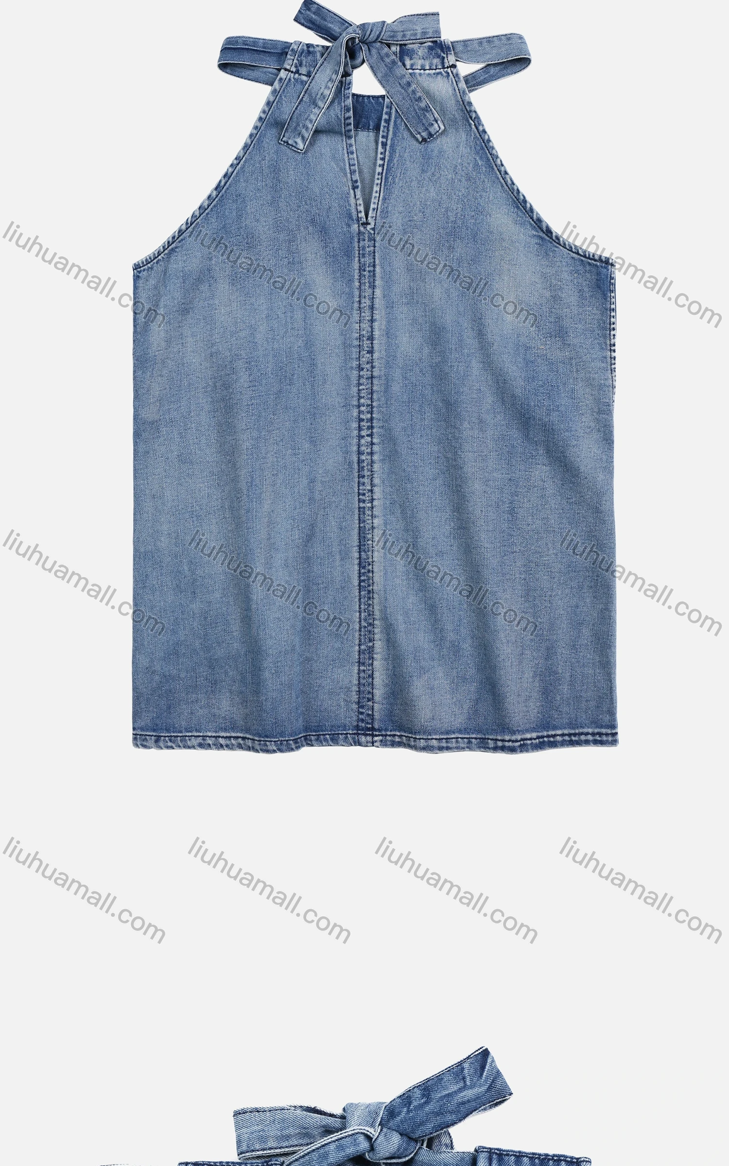 Wholesale Women's Denim Sleeveless Lace Up Plain Distressed Casual Halter Top - Liuhuamall