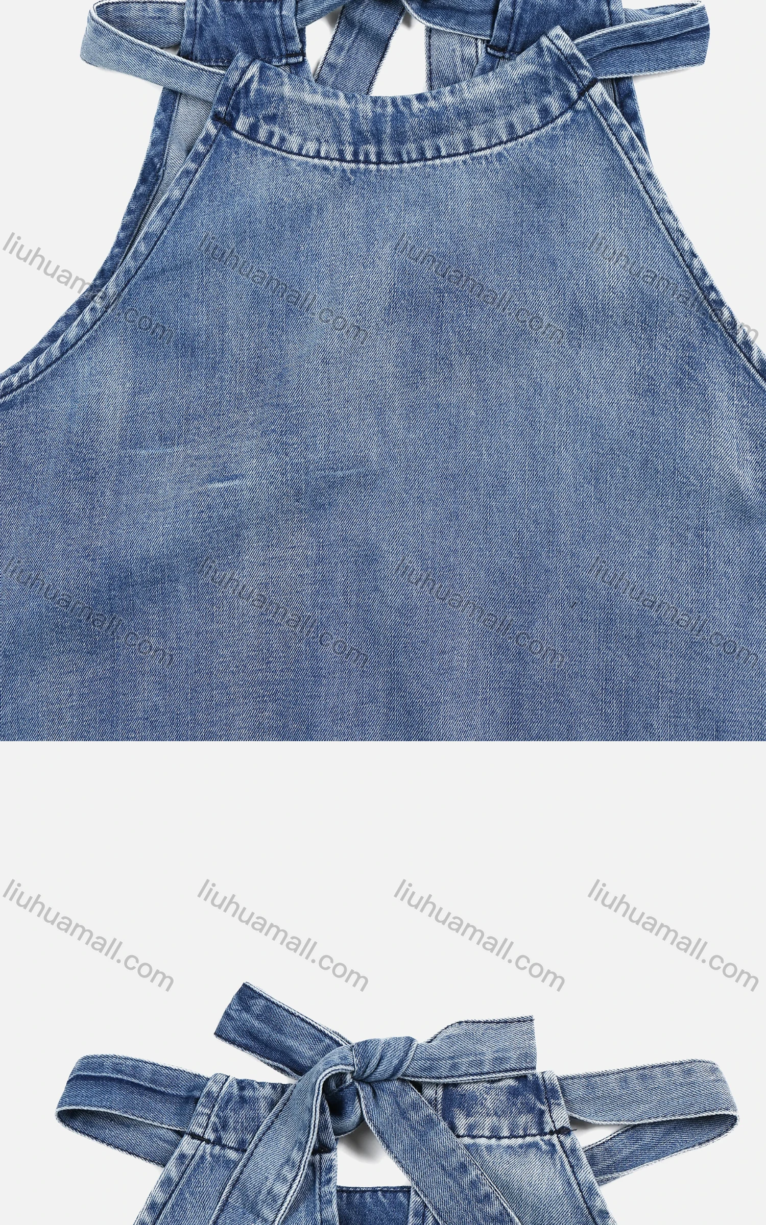 Wholesale Women's Denim Sleeveless Lace Up Plain Distressed Casual Halter Top - Liuhuamall