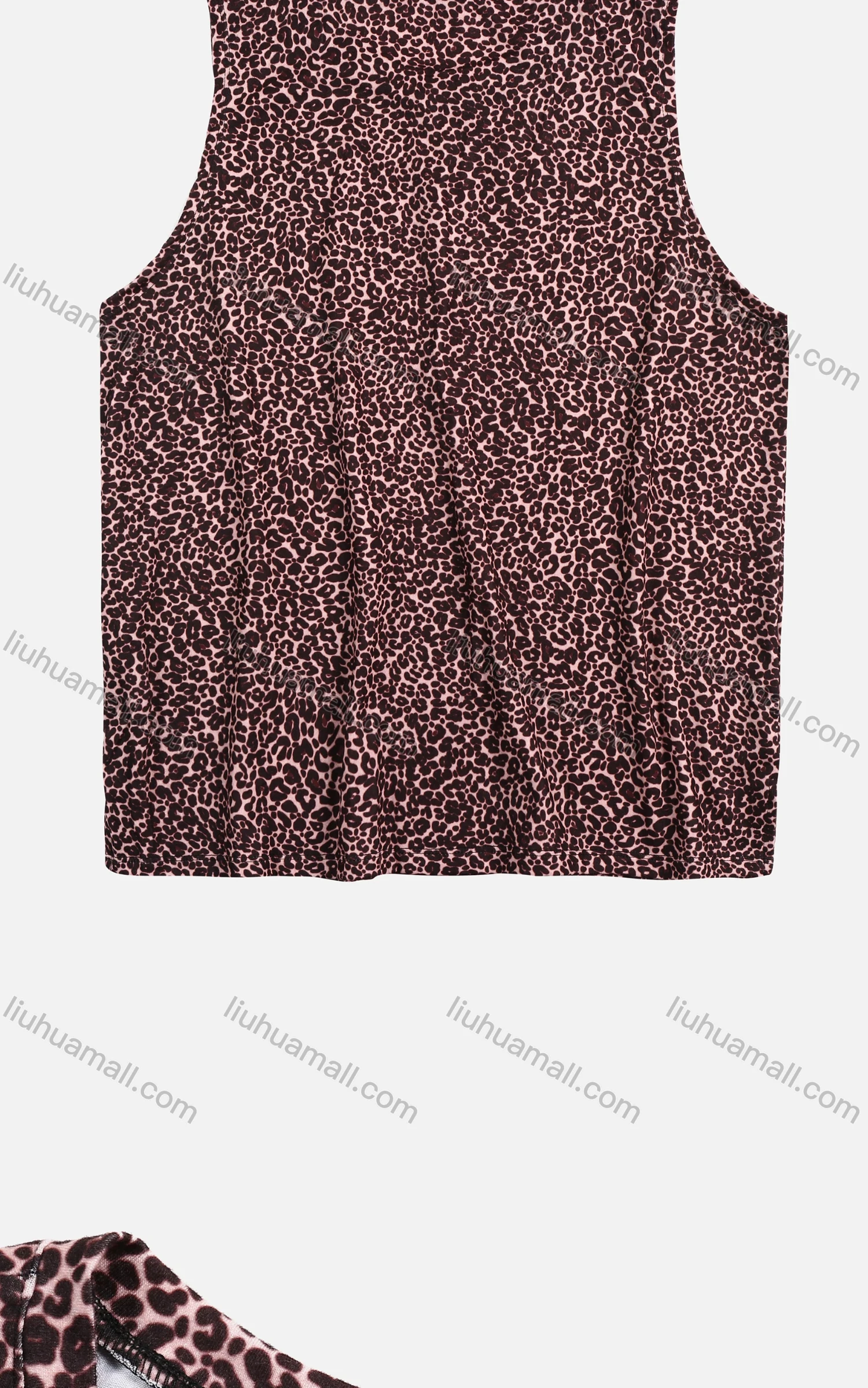 Wholesale Women's Comfy Sleeveless Leopard Print Split Hem Round Neck Sleepwear Top - Liuhuamall