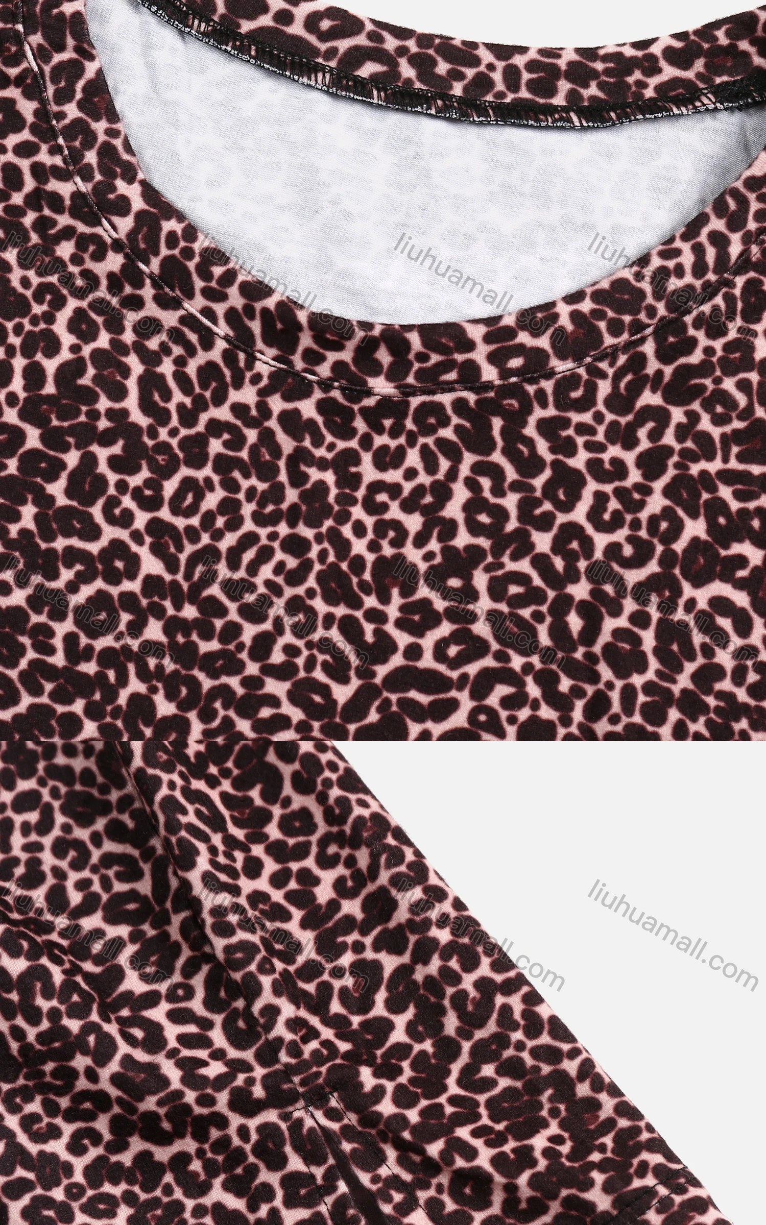 Wholesale Women's Comfy Sleeveless Leopard Print Split Hem Round Neck Sleepwear Top - Liuhuamall