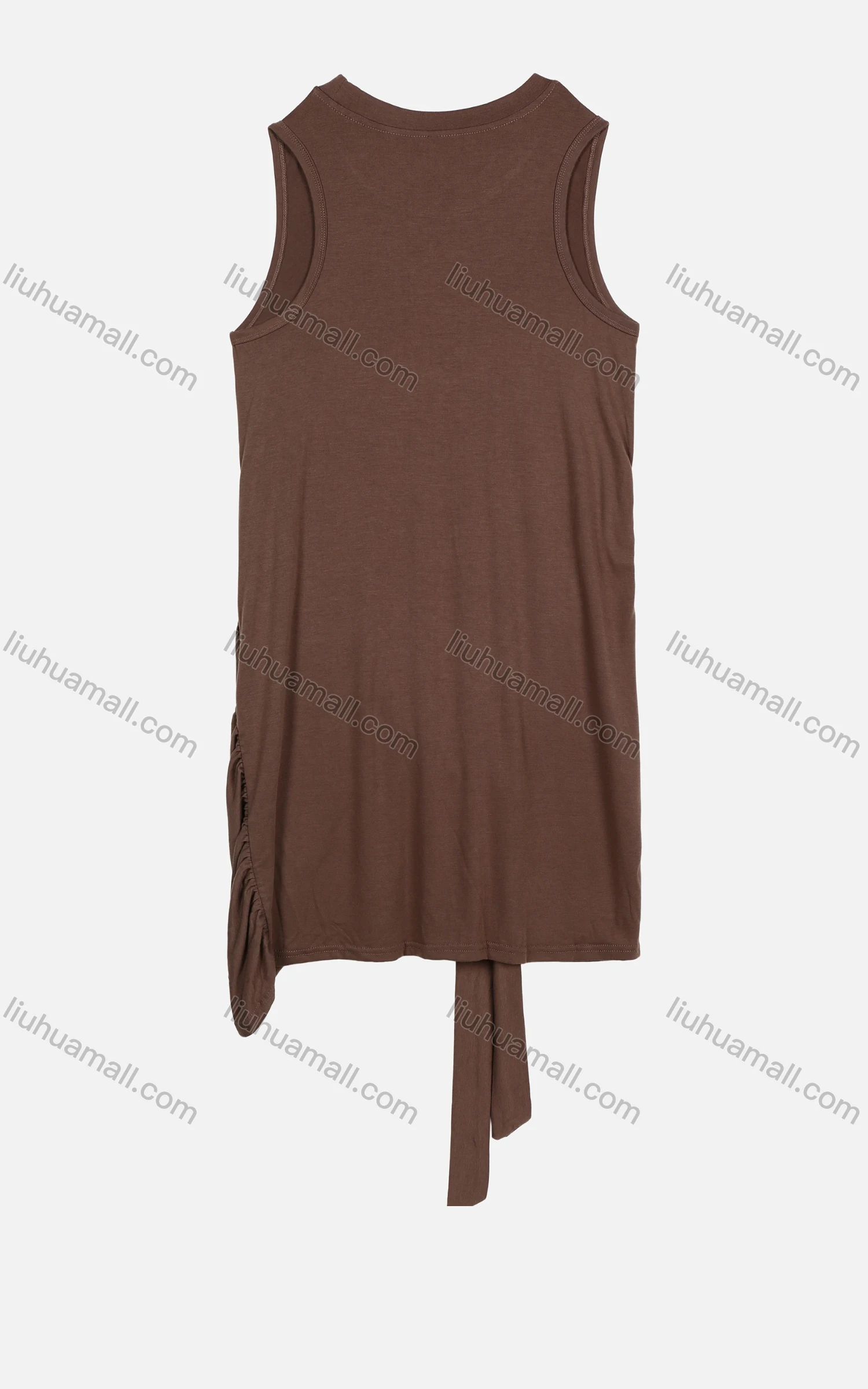 Wholesale Women's Lace Up Sleeveless Plain Ruched Casual Short Tank Dress - Liuhuamall