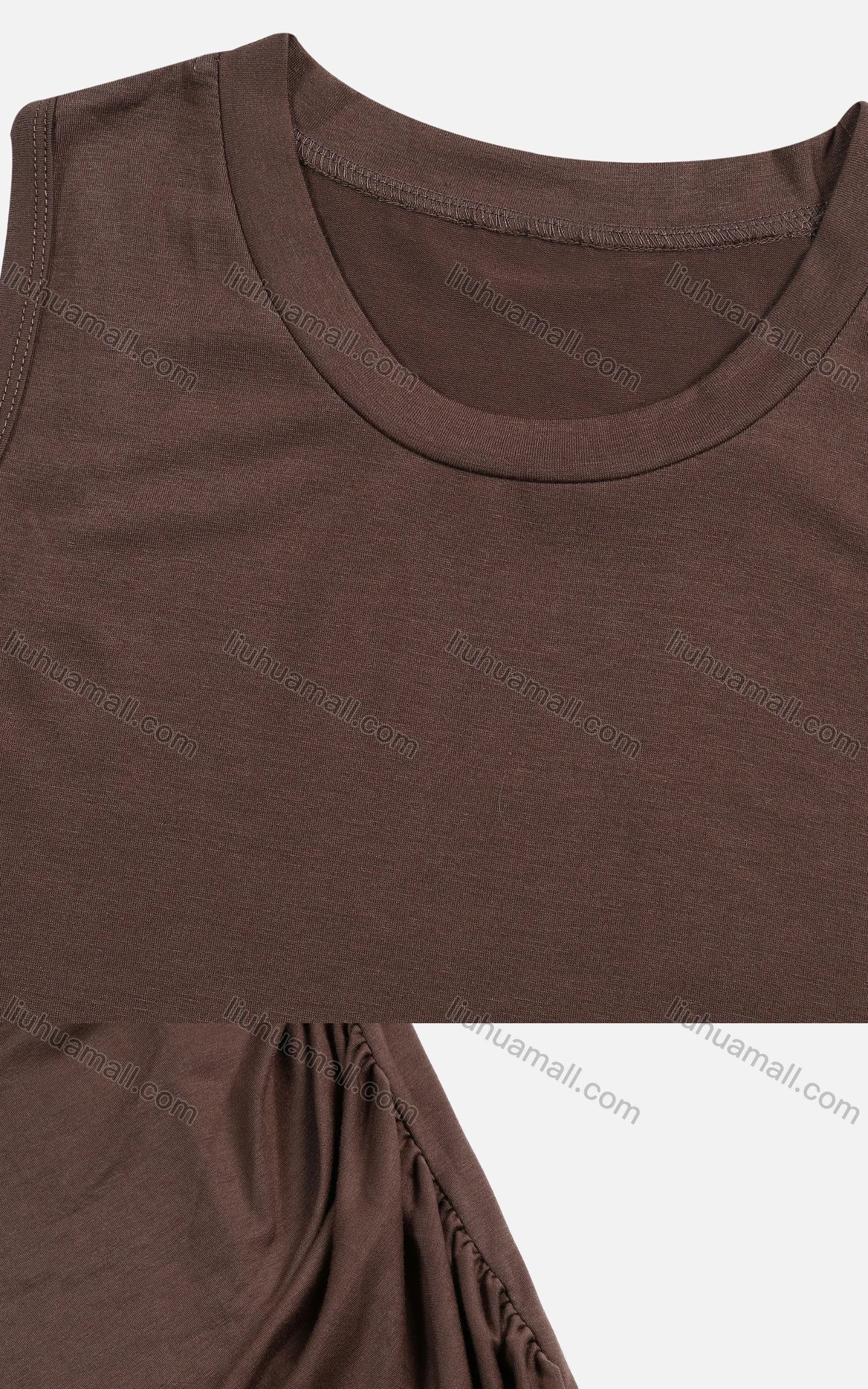 Wholesale Women's Lace Up Sleeveless Plain Ruched Casual Short Tank Dress - Liuhuamall