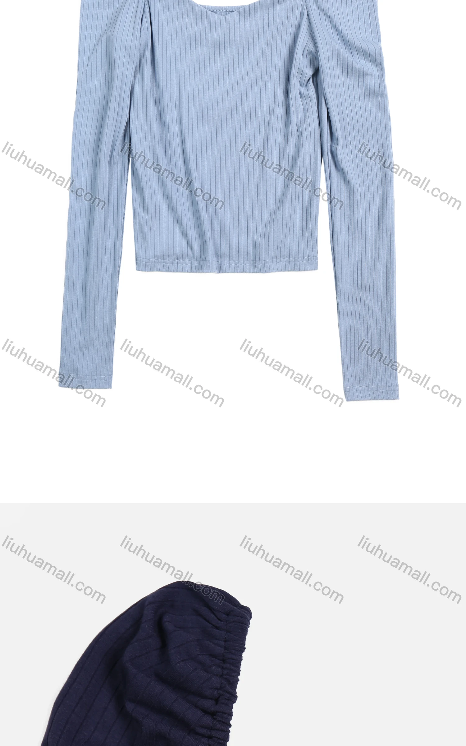 Wholesale Women's Square Neck Puff Sleeve Long Sleeve Plain Ruched Ribbed Blouse - Liuhuamall