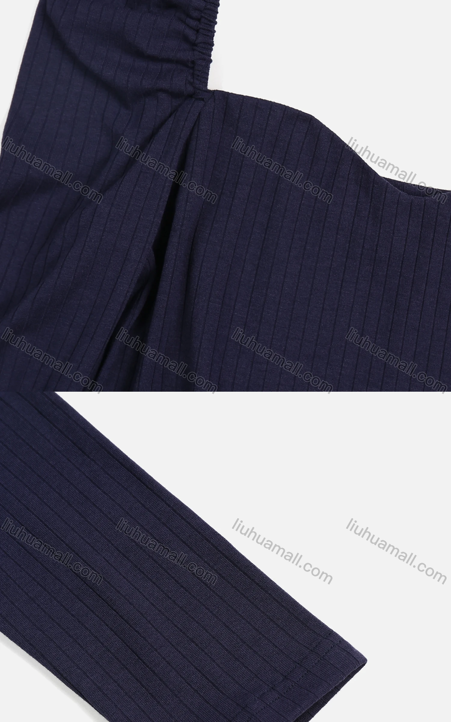 Wholesale Women's Square Neck Puff Sleeve Long Sleeve Plain Ruched Ribbed Blouse - Liuhuamall