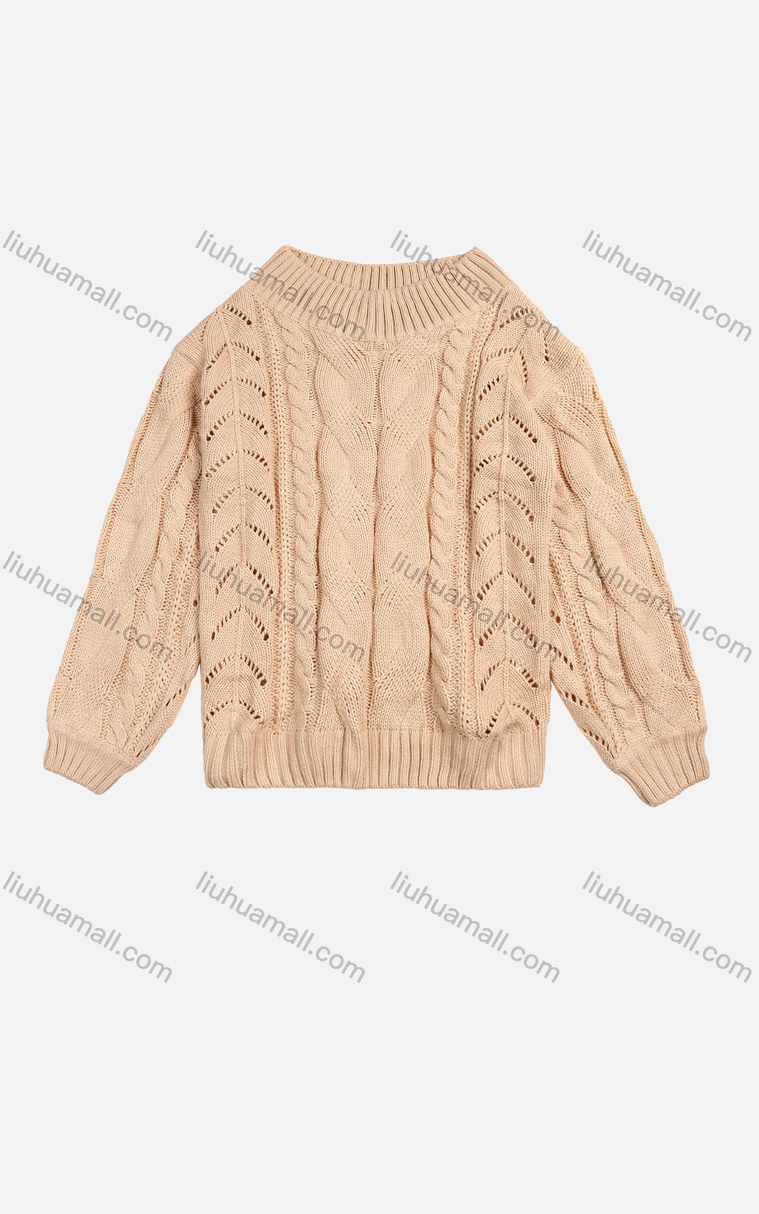 Wholesale Women's Winter Plain Crew Neck Cable Knit Long Sleeve Comfy Sweater - Liuhuamall