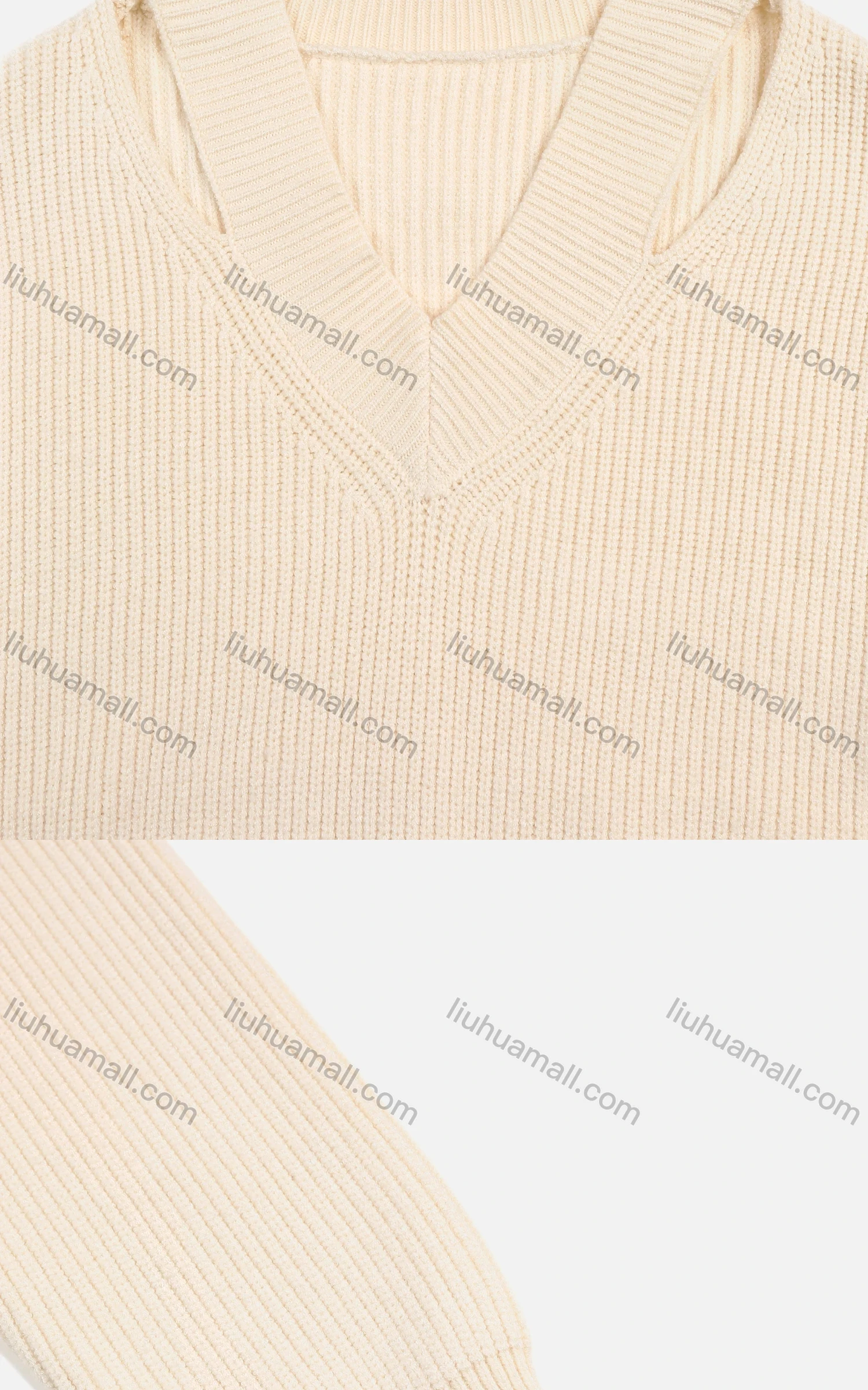 Wholesale Women's Casual Rib-Knit Cut Out V Neck Lantern Sleeve Comfy Sweater - Liuhuamall