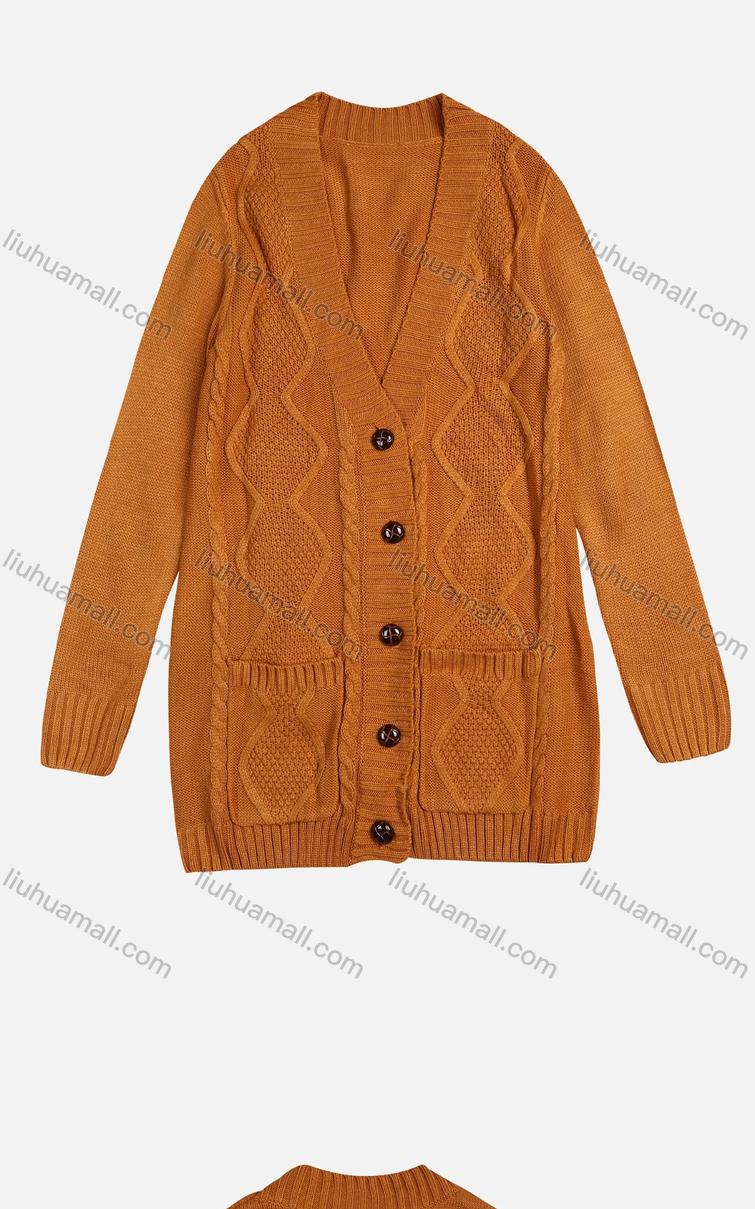 Wholesale Women's Winter V Neck Plain Button Up Rib-Knit Duel Pocket Cardigan - Liuhuamall