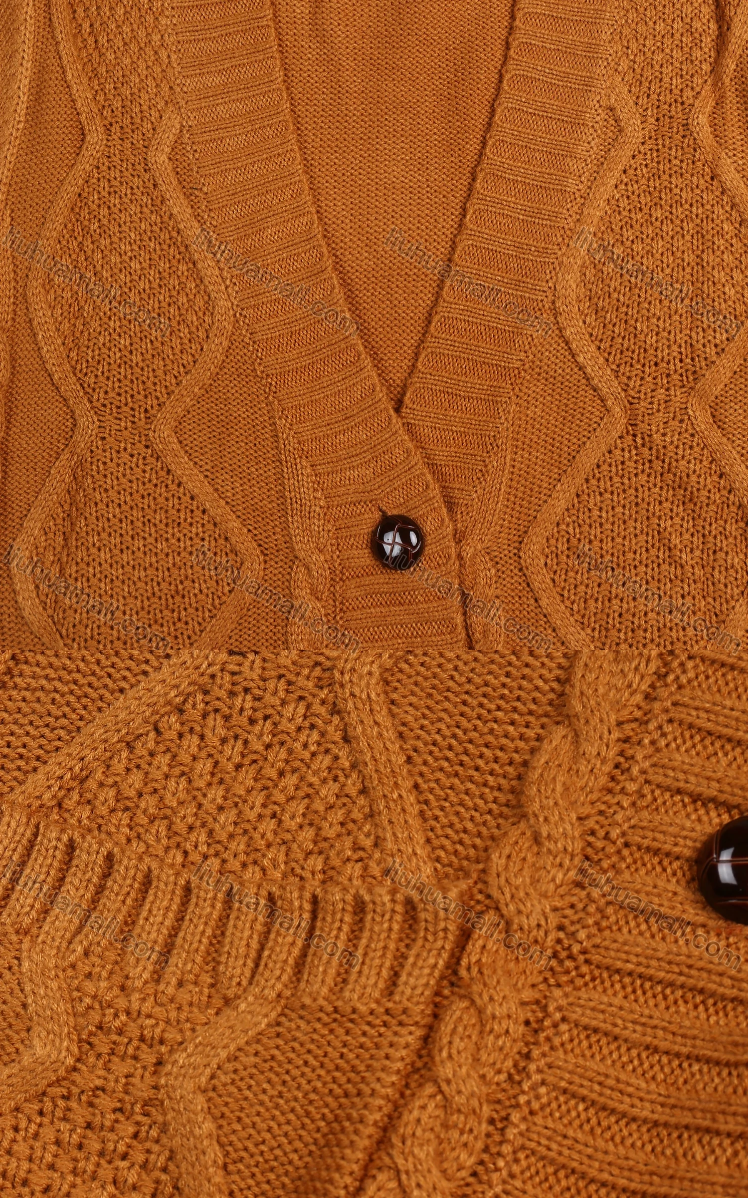 Wholesale Women's Winter V Neck Plain Button Up Rib-Knit Duel Pocket Cardigan - Liuhuamall