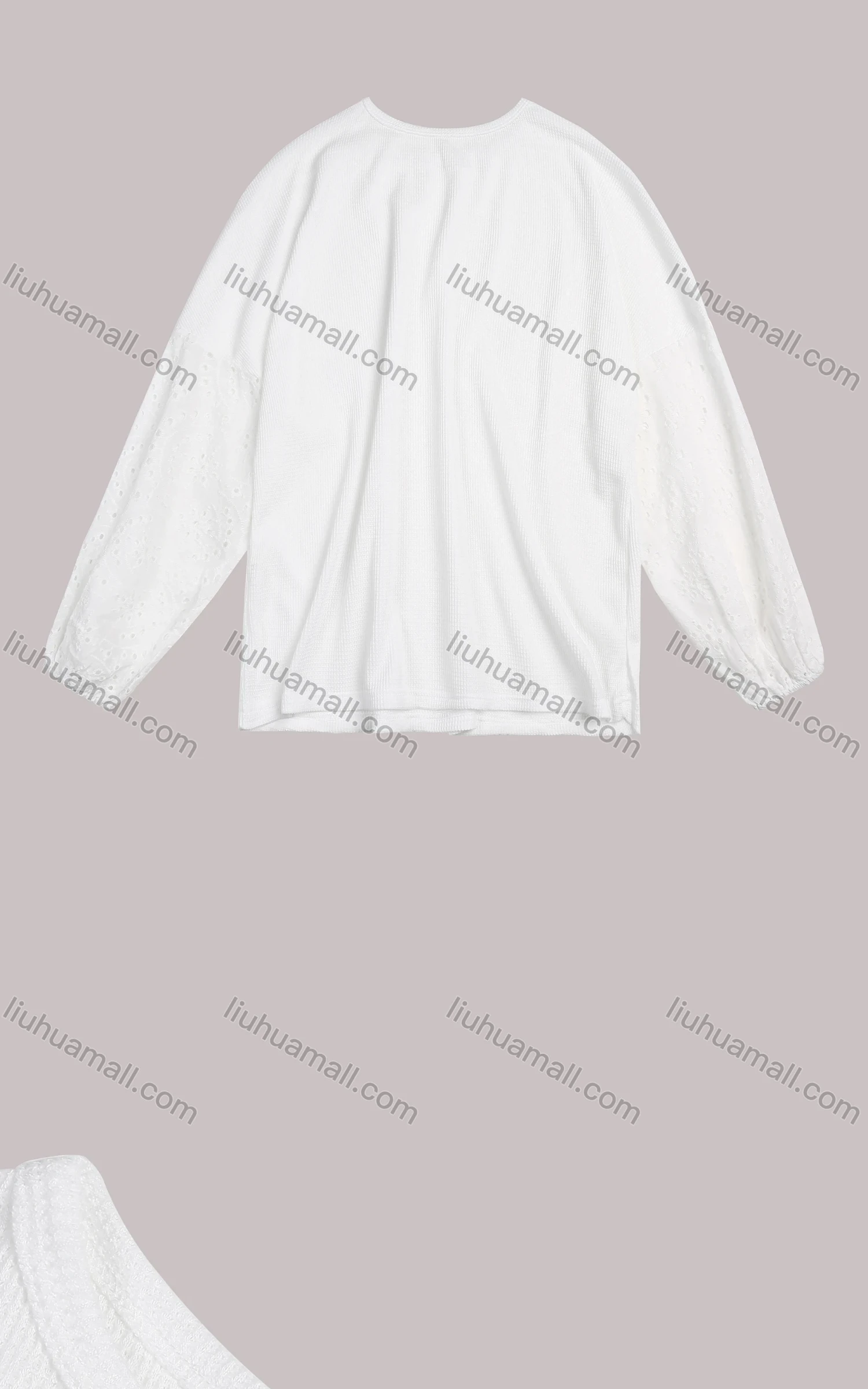 Wholesale Women's Casual Crew Neck Elastic Cuff Eyelet Embroidered Long Sleeve Knit Blouse - Liuhuamall