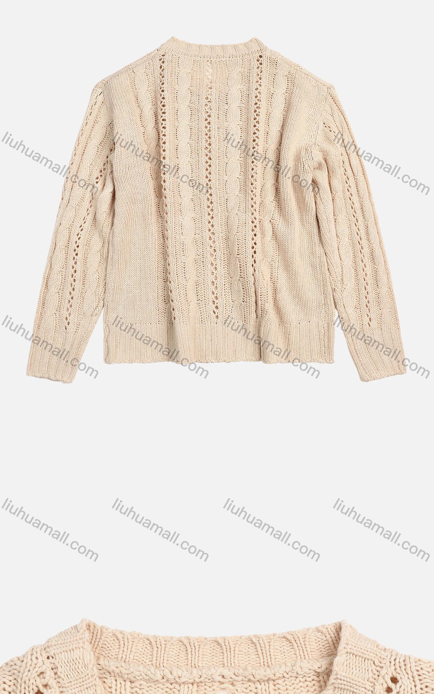 Wholesale Women's Rib-Knit Round Neck Long Sleeve Button Up Hollow Out Comfy Sweater - Liuhuamall