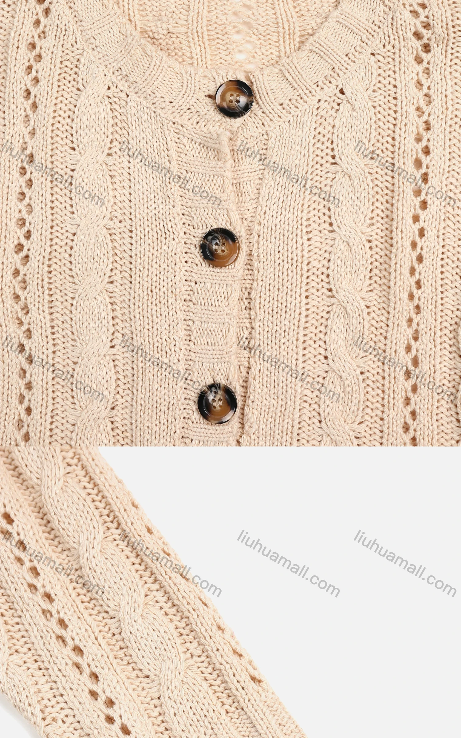 Wholesale Women's Rib-Knit Round Neck Long Sleeve Button Up Hollow Out Comfy Sweater - Liuhuamall