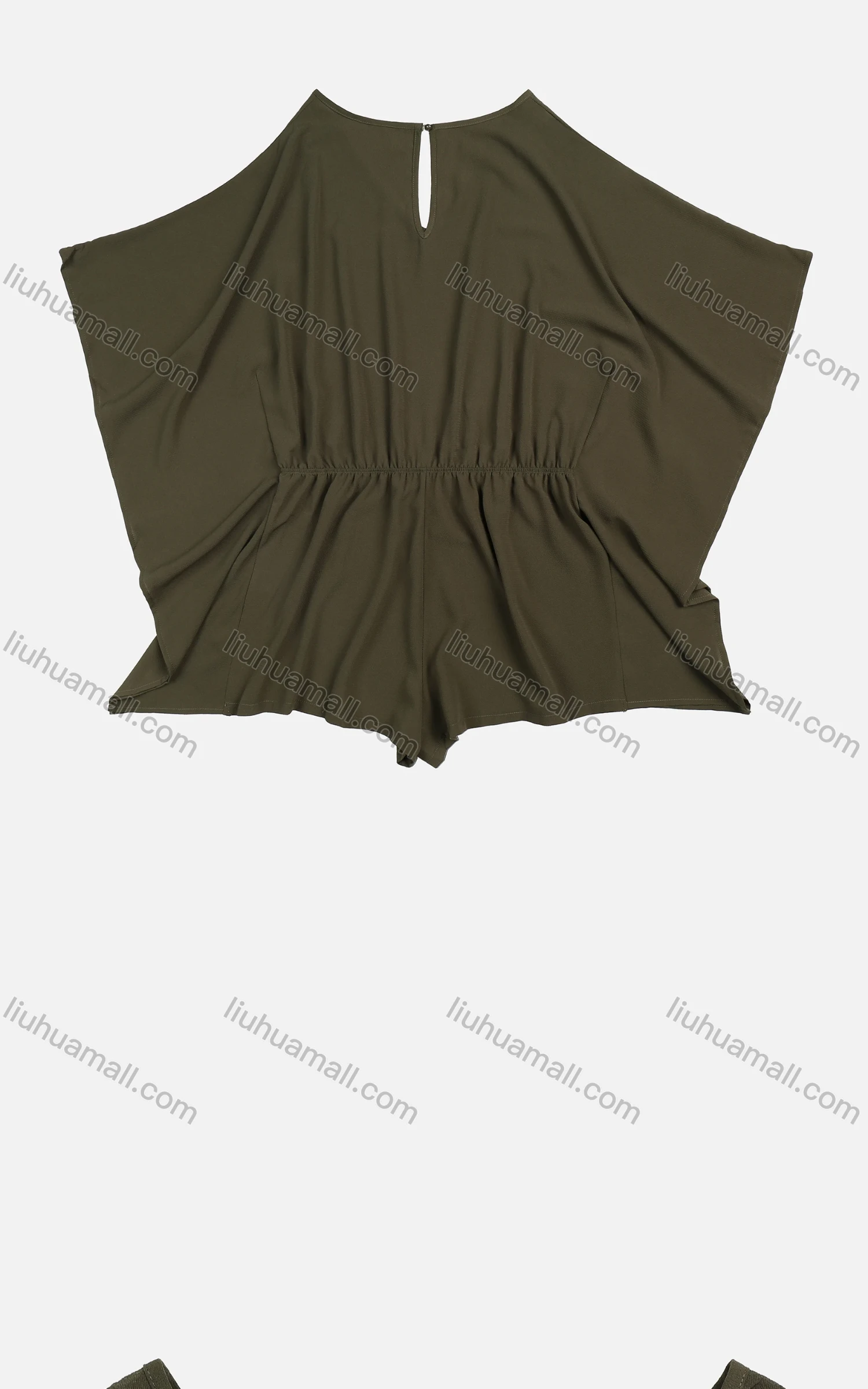 Wholesale Women's Casual Plain High Waist Drawstring Bat Wings Sleeve Romper - Liuhuamall