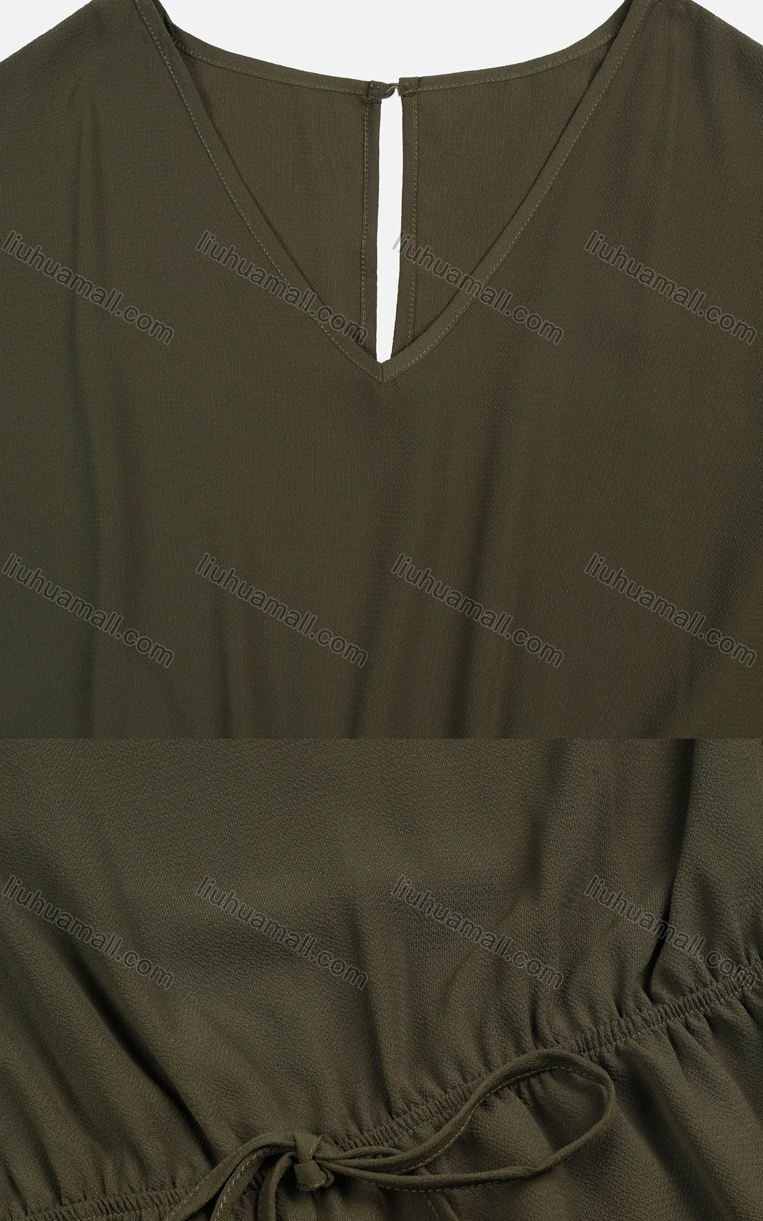 Wholesale Women's Casual Plain High Waist Drawstring Bat Wings Sleeve Romper - Liuhuamall