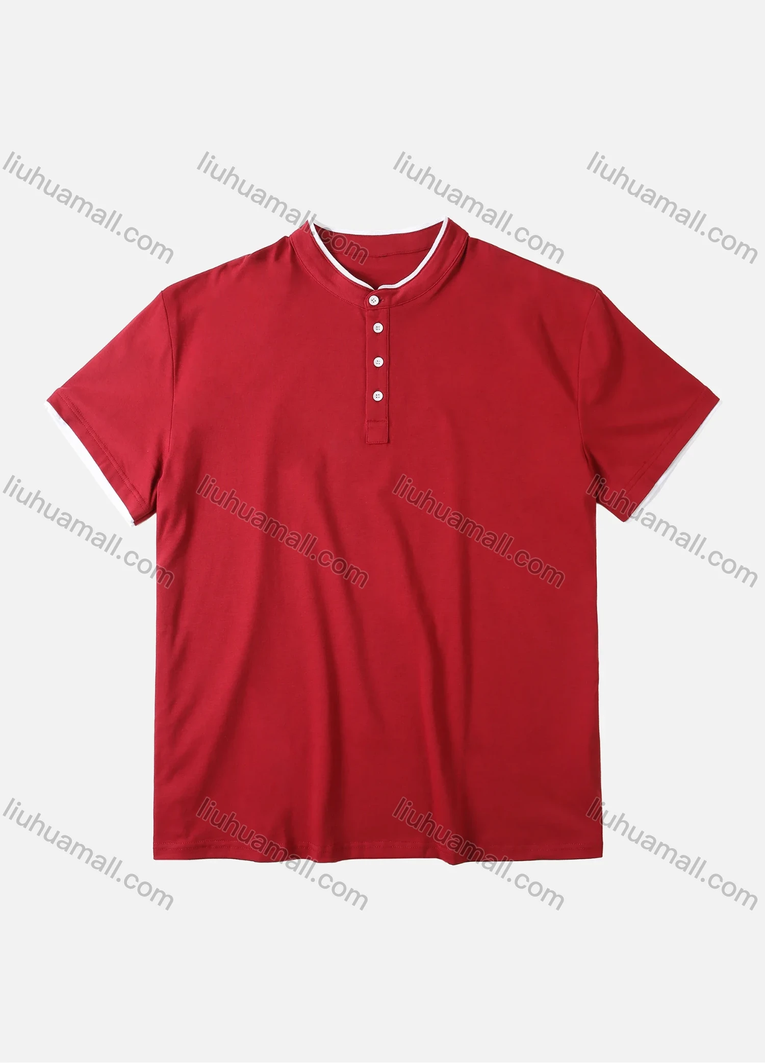 Wholesale Men's Plain Button Front Short Sleeve Henry Shirt - Liuhuamall