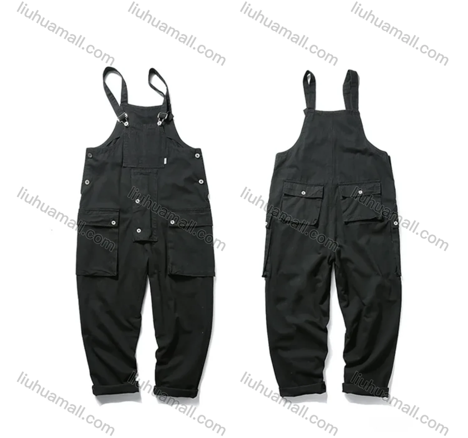 Wholesale Men's Plain Multiple Flap Pockets American Suspenders Loose Casual Cargo Overalls PM-3320# - Liuhuamall