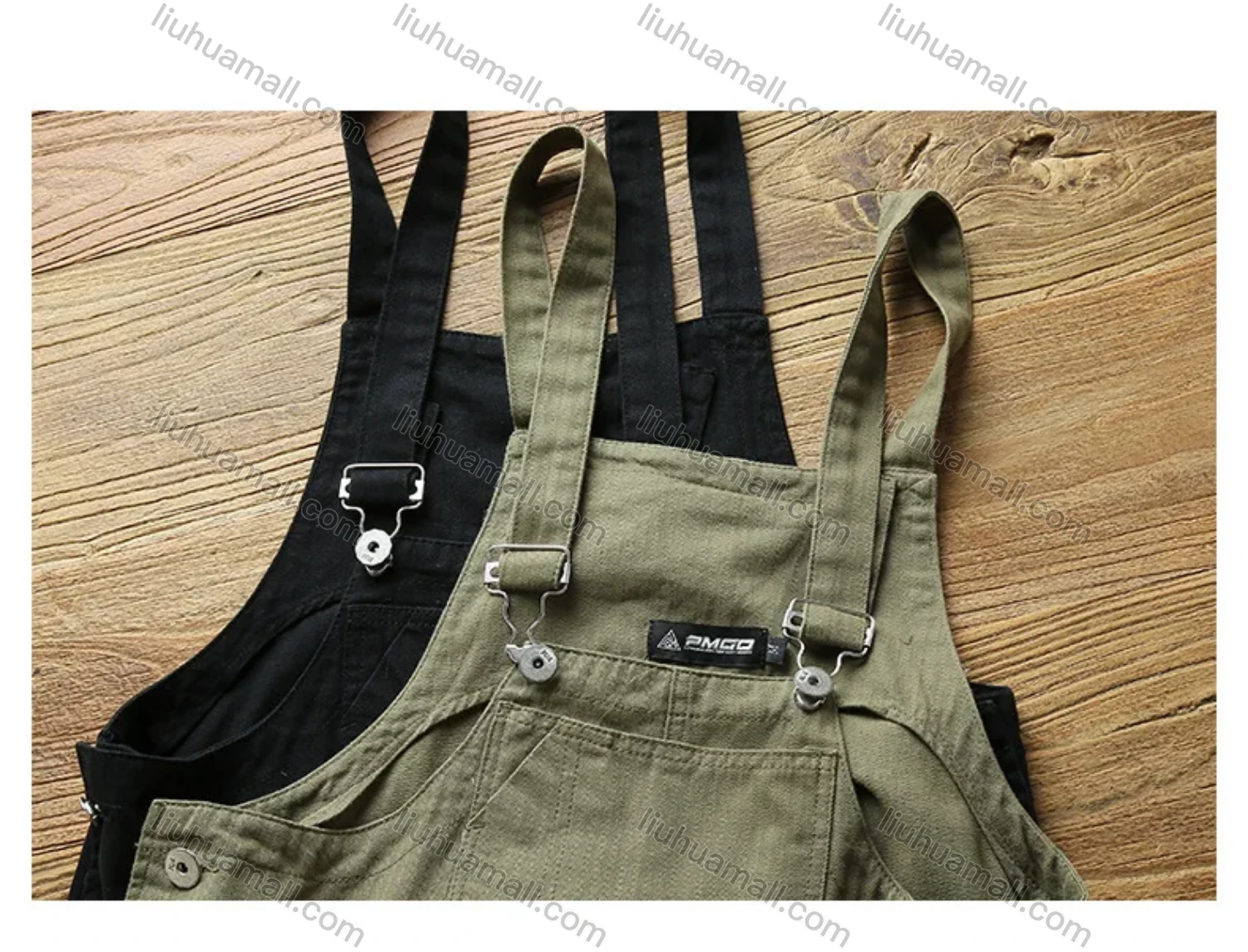 Wholesale Men's Plain Multiple Flap Pockets American Suspenders Loose Casual Cargo Overalls PM-3320# - Liuhuamall