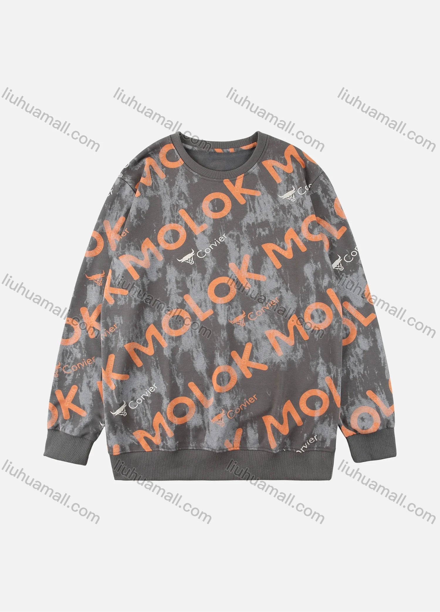 Wholesale Men's Array Letter Print Round Neck Ribbed Cuff Thermal Sweatshirt - Liuhuamall