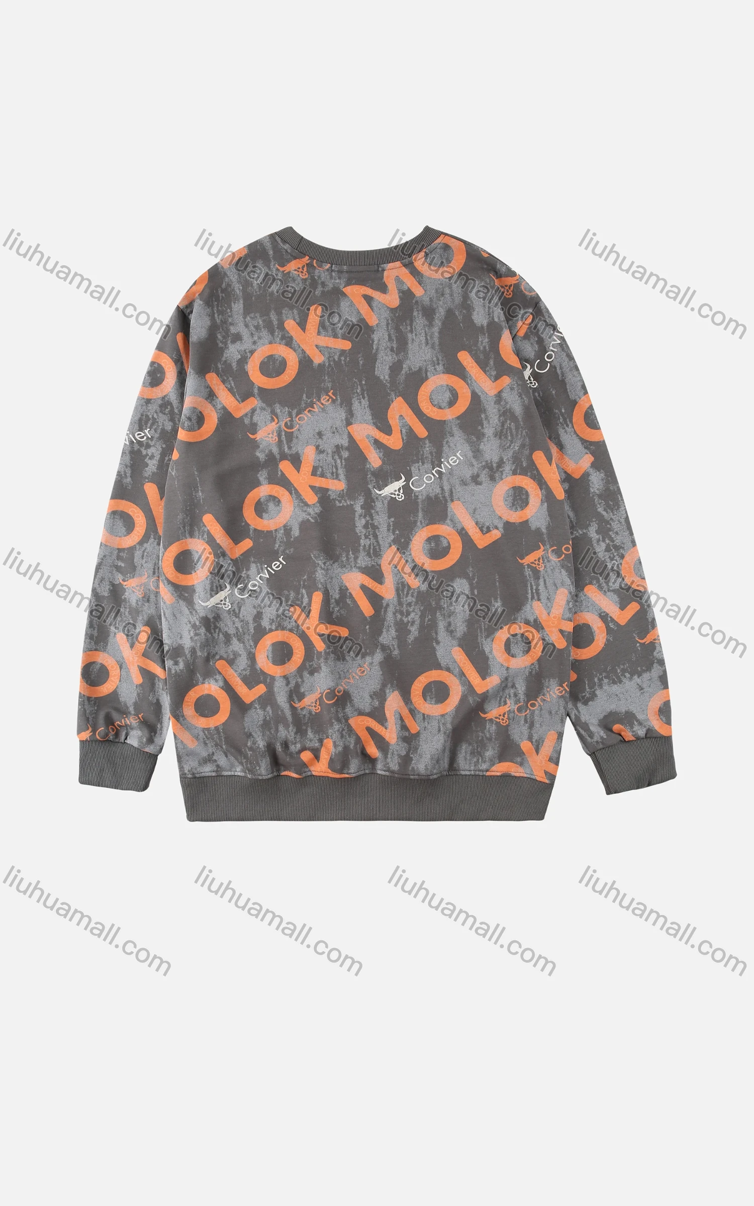 Wholesale Men's Array Letter Print Round Neck Ribbed Cuff Thermal Sweatshirt - Liuhuamall