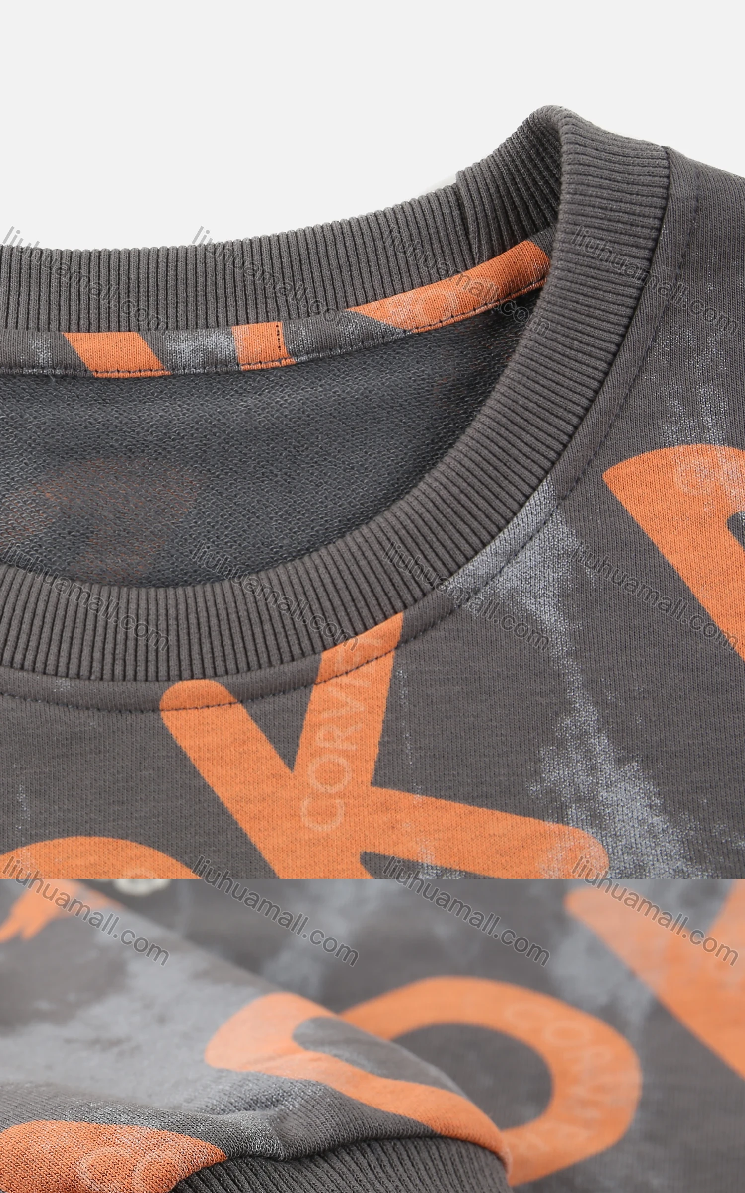 Wholesale Men's Array Letter Print Round Neck Ribbed Cuff Thermal Sweatshirt - Liuhuamall