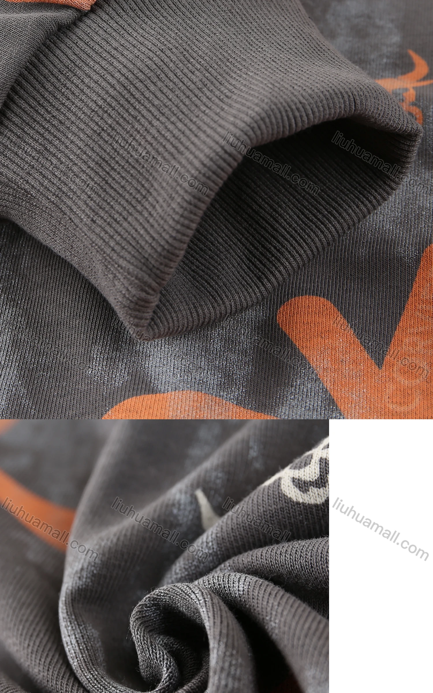 Wholesale Men's Array Letter Print Round Neck Ribbed Cuff Thermal Sweatshirt - Liuhuamall