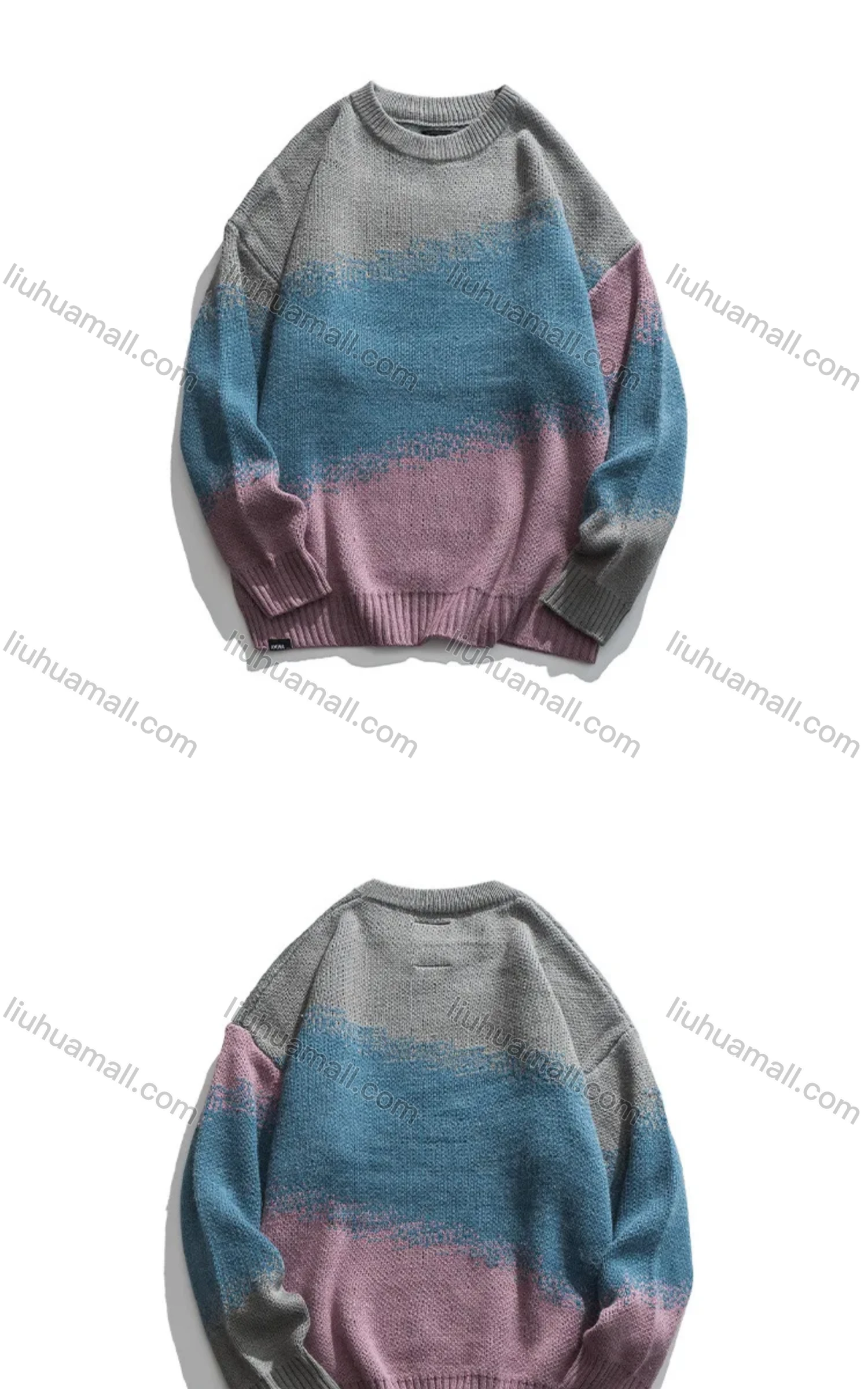 Wholesale Men's Gradient Colorblock Round Neck Ribbed Cuff Comfy Pullover Sweater - Liuhuamall