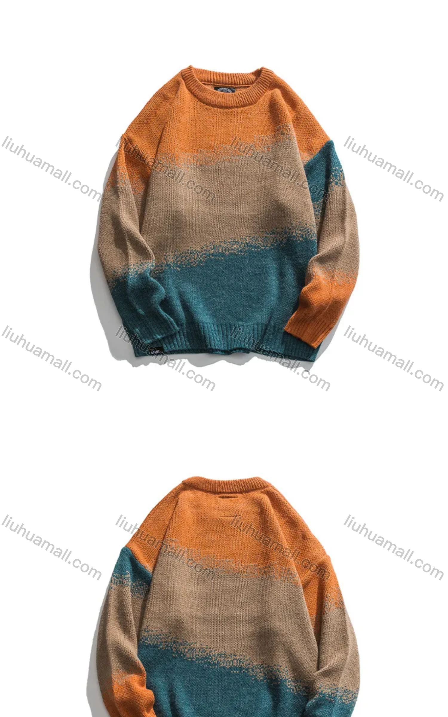 Wholesale Men's Gradient Colorblock Round Neck Ribbed Cuff Comfy Pullover Sweater - Liuhuamall