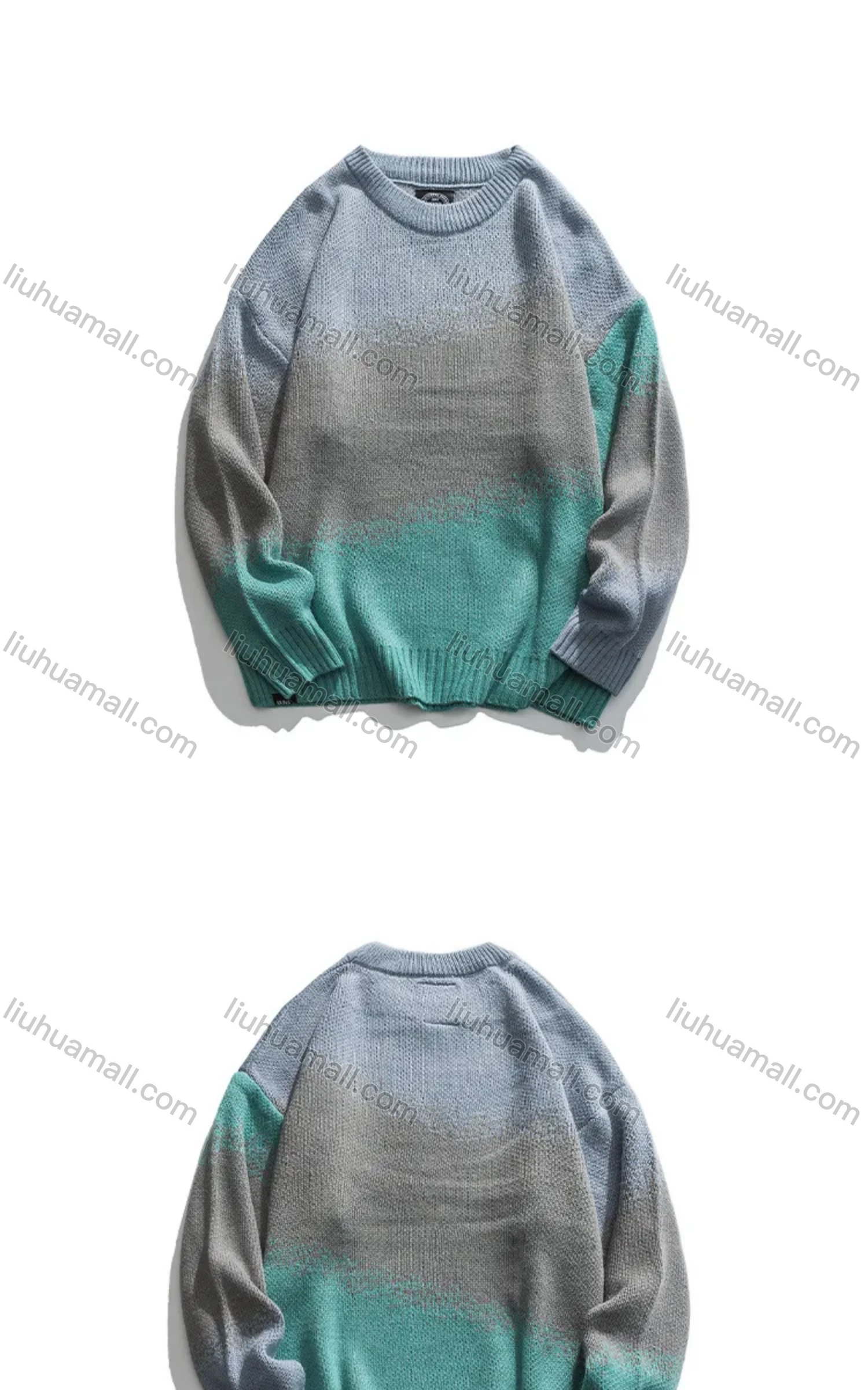 Wholesale Men's Gradient Colorblock Round Neck Ribbed Cuff Comfy Pullover Sweater - Liuhuamall