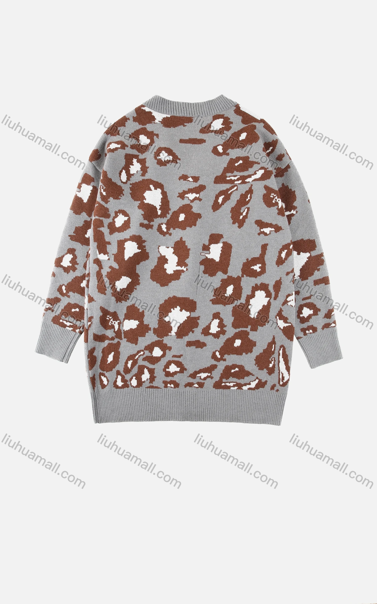 Wholesale Women's Open Front Long Sleeve Graphic Pattern Rib-Knit Cardigan - Liuhuamall