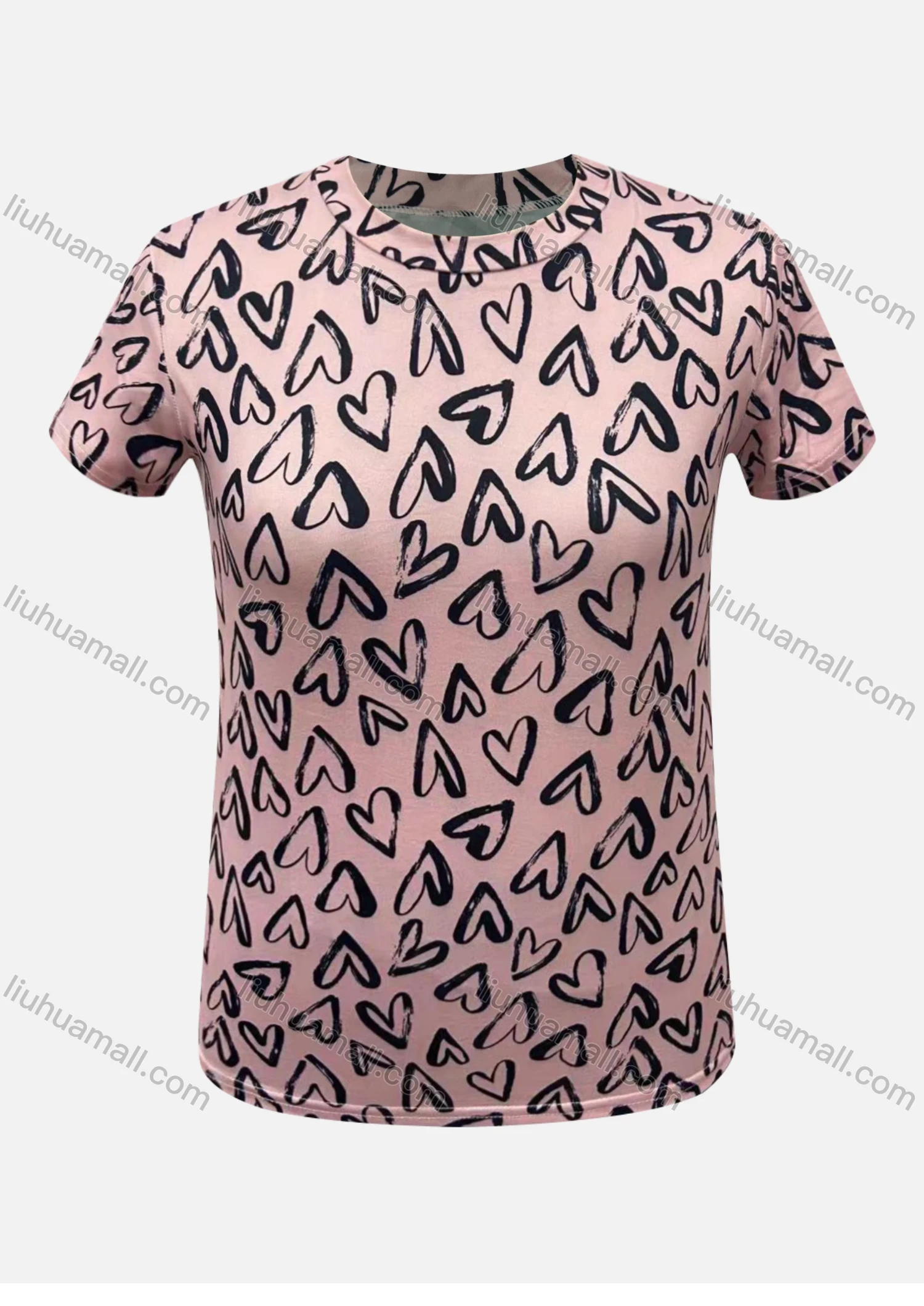 Wholesale Women's Round Neck Short Sleeve Graffiti Heart Shaped Print Casual T-Shirt - Liuhuamall