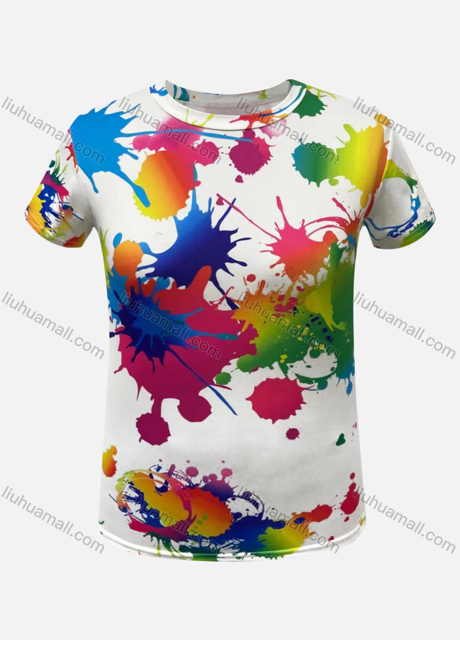 Wholesale Women's Round Neck Multicolor Ink Splash Casual T-Shirt - Liuhuamall