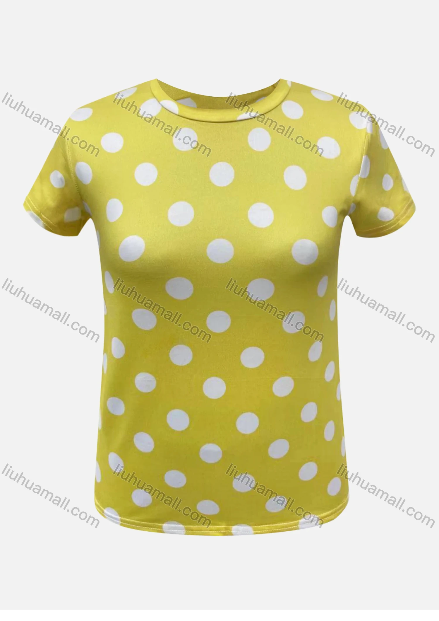 Wholesale Women's Round Neck Short Sleeve Polka Dot Casual T-Shirt - Liuhuamall