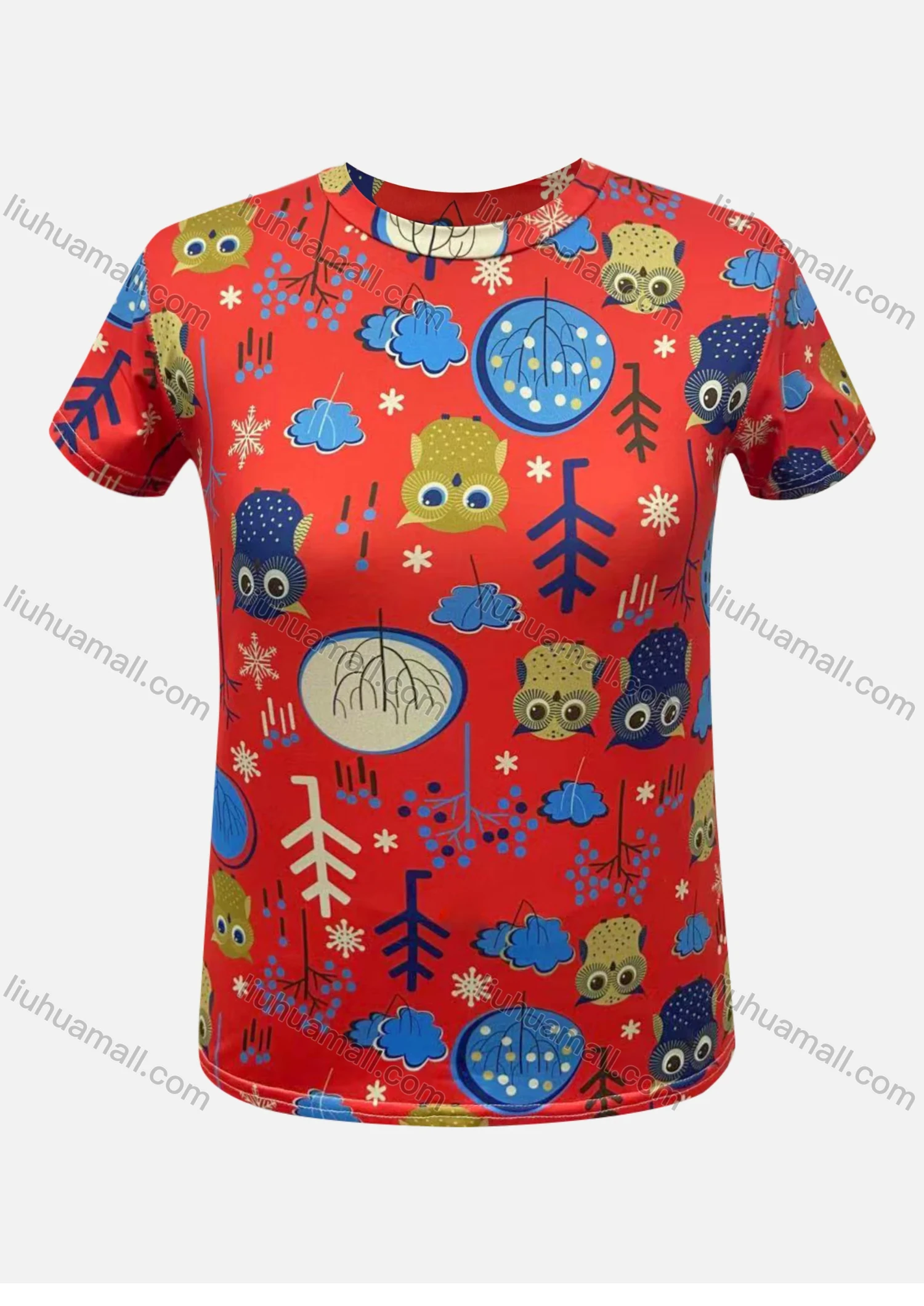 Wholesale Women's Round Neck Short Sleeve Cartoon Print Casual T-Shirt - Liuhuamall
