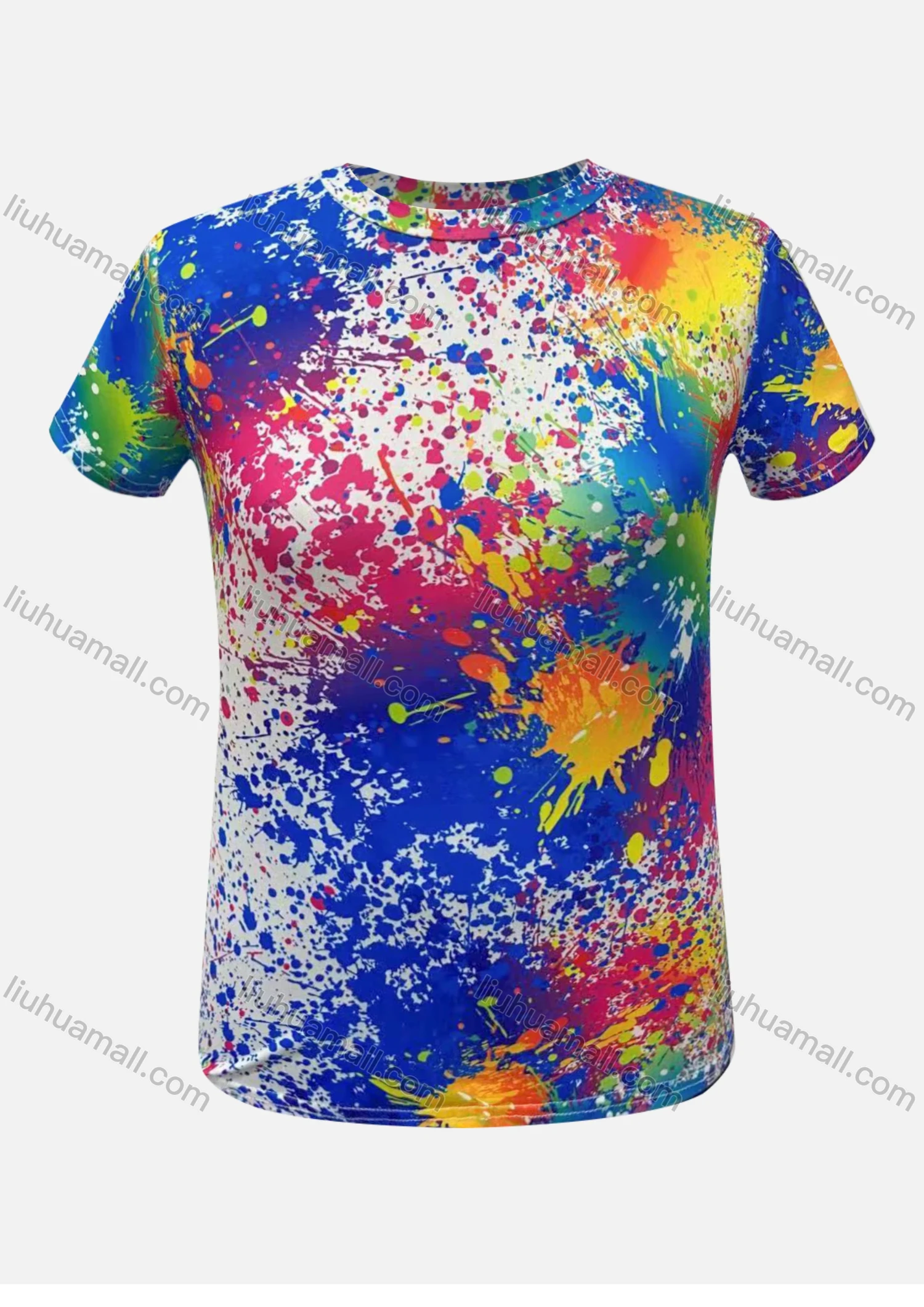 Wholesale Women's Round Neck Multicolor Tie Dye Ink Splash Casual T-Shirt - Liuhuamall