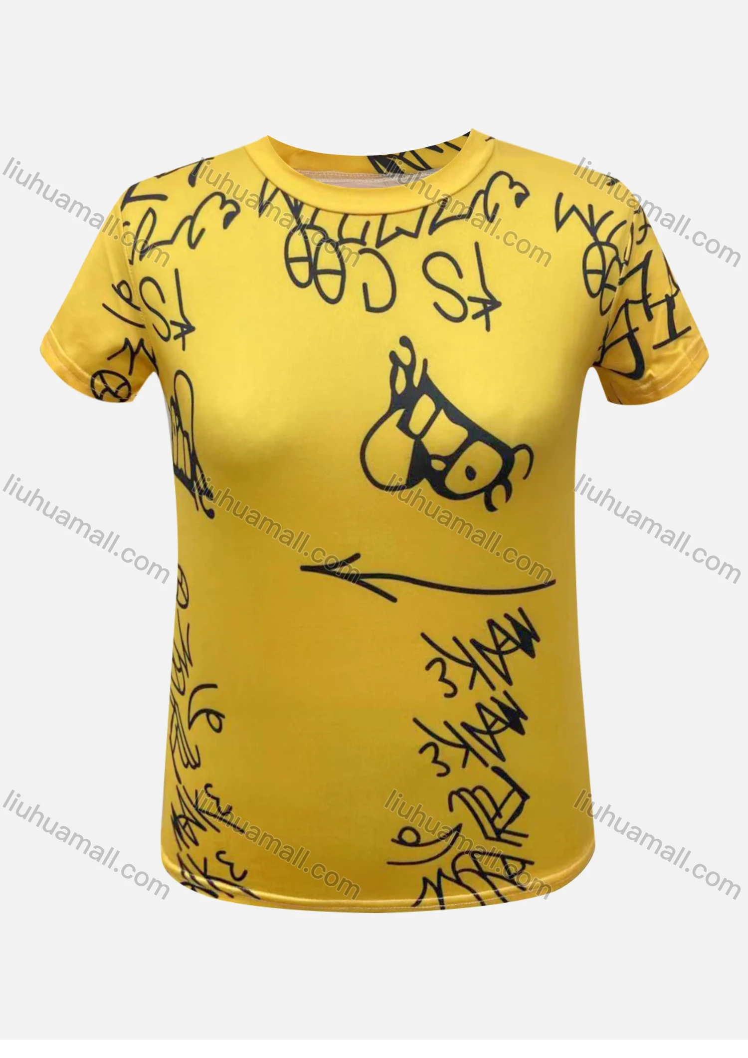 Wholesale Women's Round Neck Short Sleeve Graffiti Digital Print T-Shirt - Liuhuamall