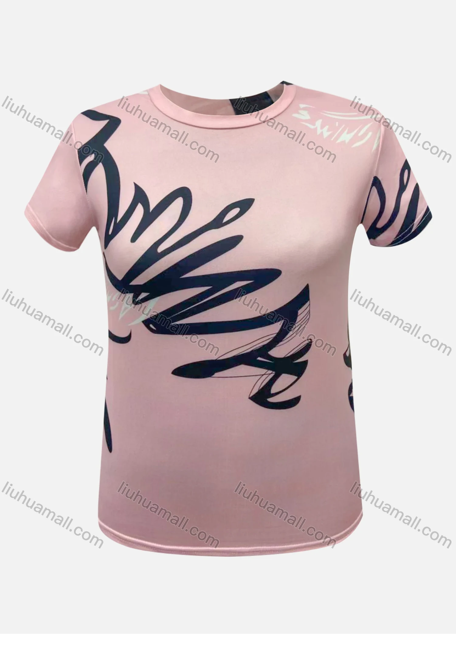 Wholesale Women's Casual Round Neck Short Sleeve Abstract Line Print T-Shirt - Liuhuamall