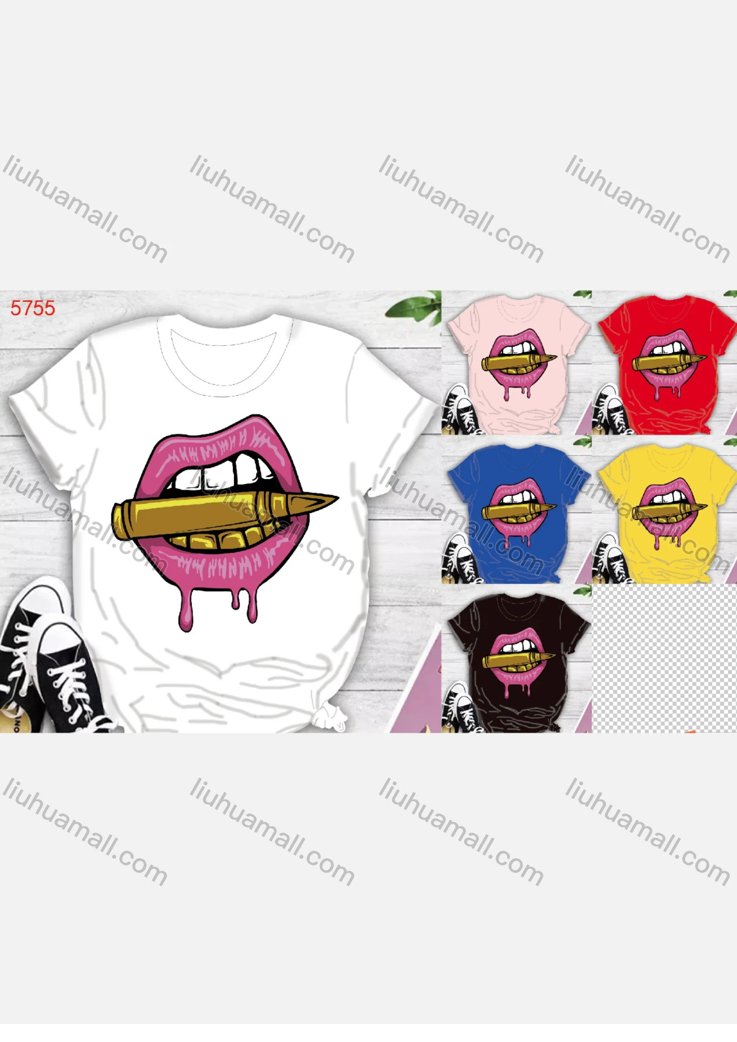 Wholesale Women's Casual Round Neck Short Sleeve Sexy Lips Print T-Shirt 5755# - Liuhuamall