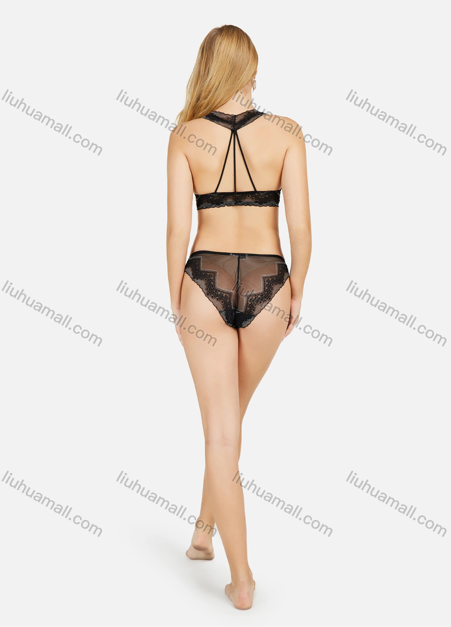 Wholesale Women's Sexy Lingerie Wirefree Long Line Lace Bra With Panty 2 Piece Set - Liuhuamall