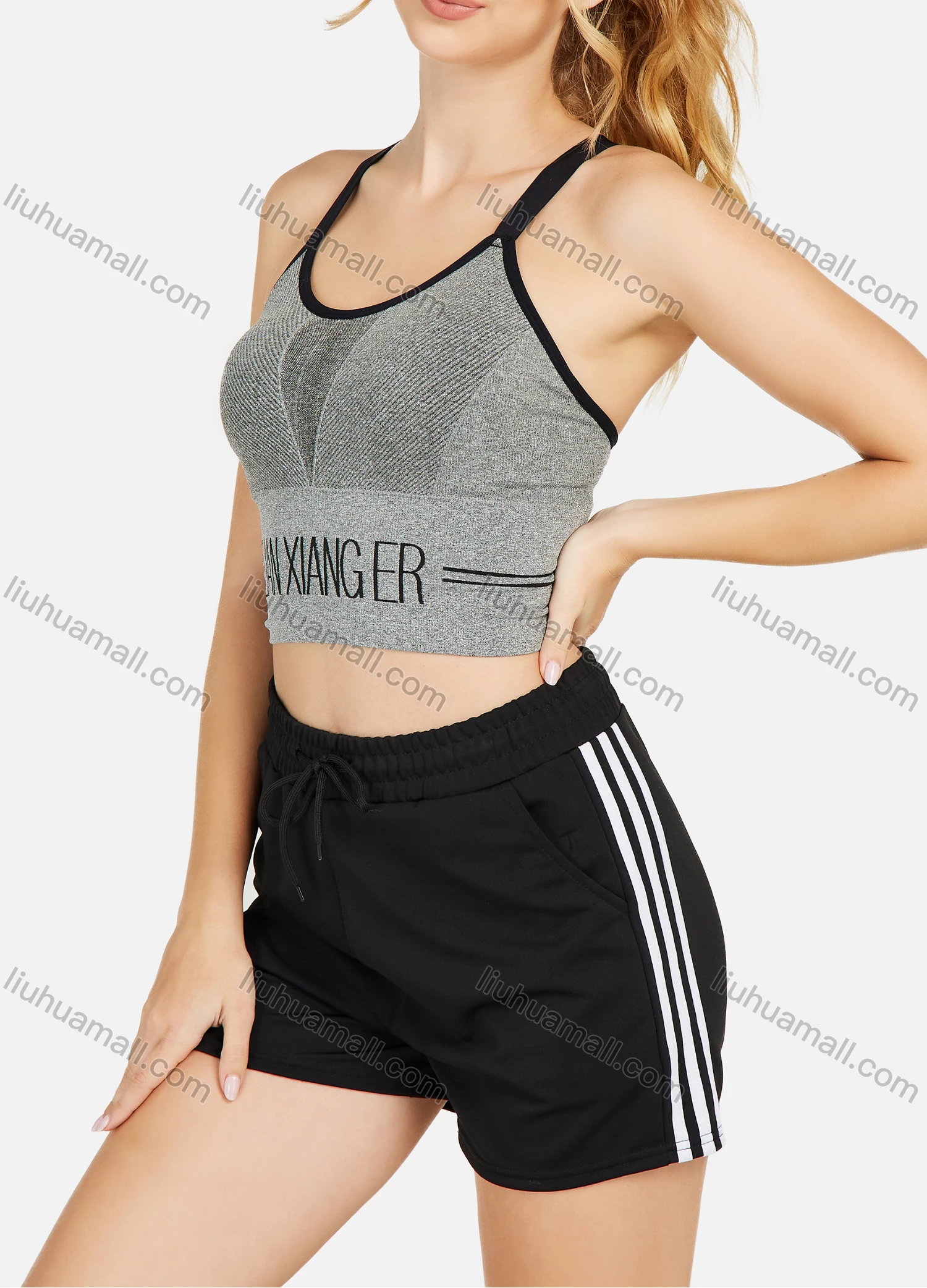 Wholesale Women's Sports Quick-Drying Beauty Back Crop Tank Top With Shorts 2 Piece Set - Liuhuamall