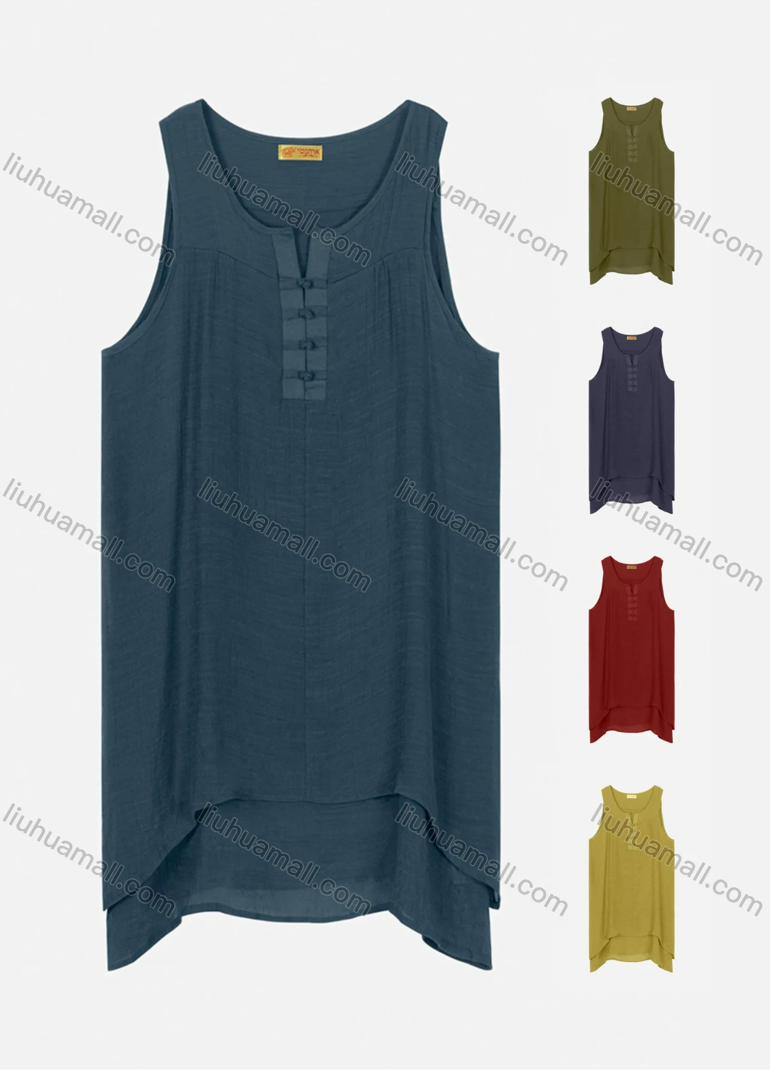 Wholesale Women's Sleeveless Buckle High Low Hem Plain Casual Tank Top - Liuhuamall